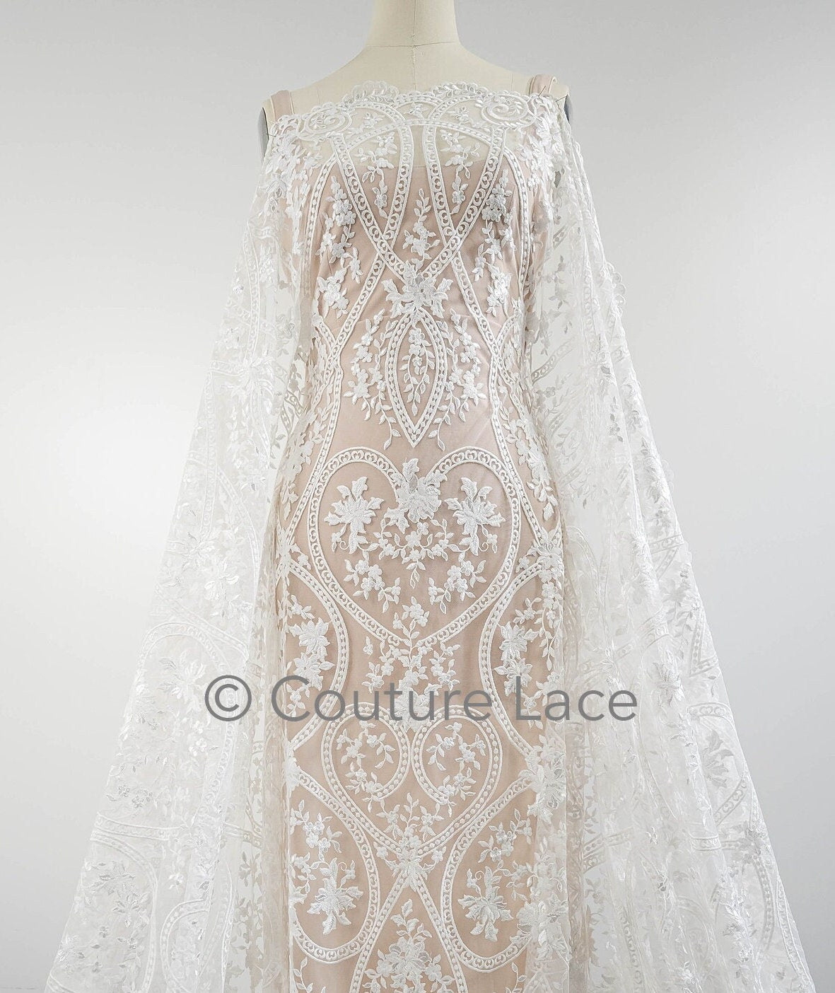 Blumen Braut Spitze Off-White/ Brautspitze mit Blumen/ Blumen Hochzeit Spitze/ Couture Spitze// L23-575