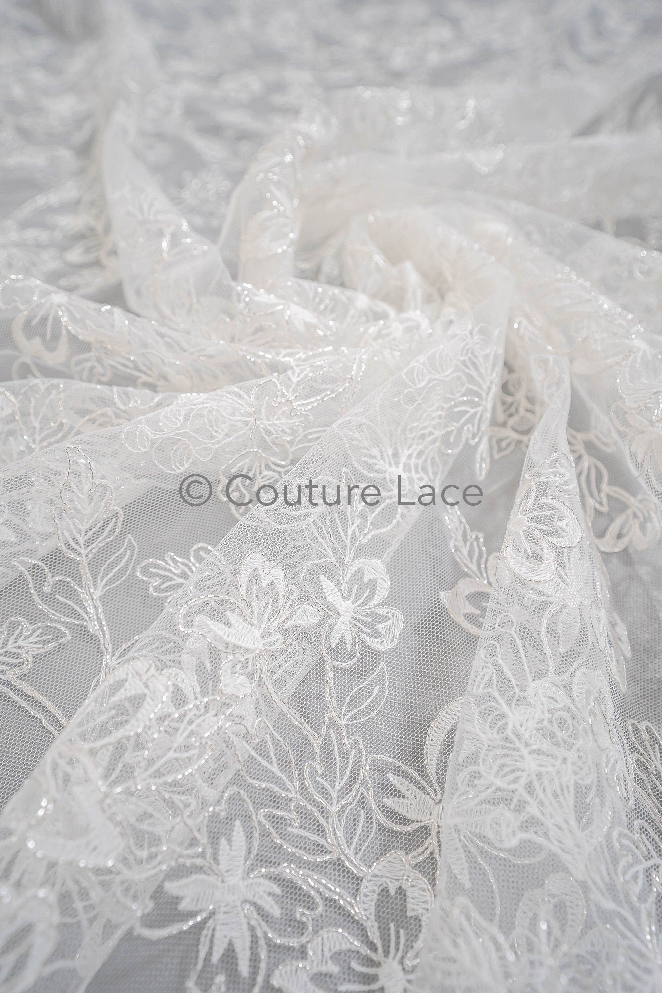 Blumen Braut Spitze Off-White Silber/ Brautspitze mit Blumen/ Blumen Hochzeit Spitze/ Couture Spitze// L23-586