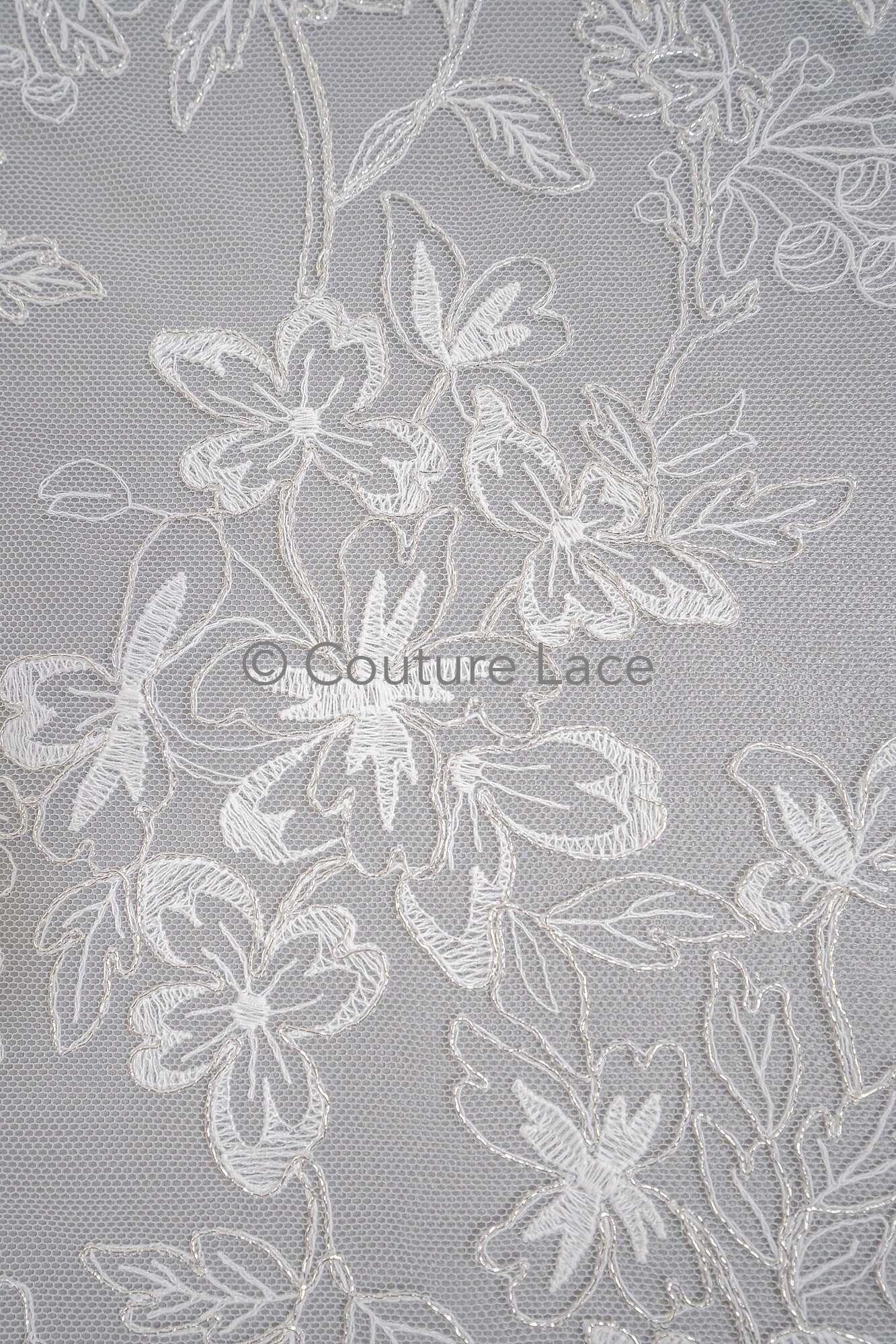 Blumen Braut Spitze Off-White Silber/ Brautspitze mit Blumen/ Blumen Hochzeit Spitze/ Couture Spitze// L23-586
