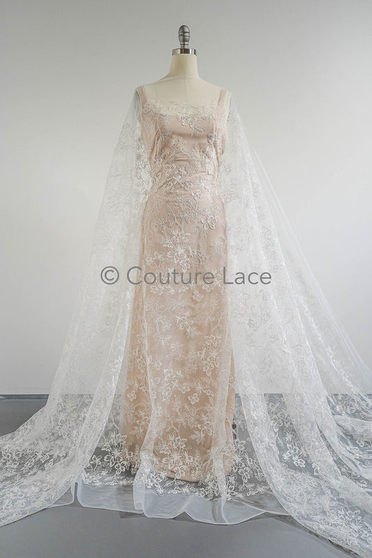 Dentelle nuptiale florale Argent blanc cassé / Dentelle nuptiale avec fleurs / Dentelle de mariage florale / Dentelle Couture / / L23-586