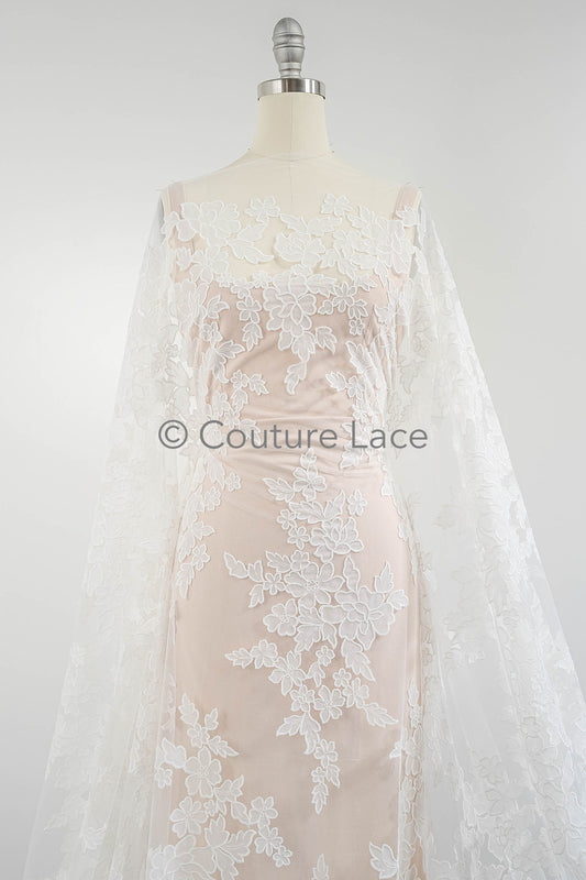 Dentelle nuptiale florale blanc cassé/ dentelle nuptiale avec fleurs/ dentelle de mariage florale/ dentelle Couture// L23-590