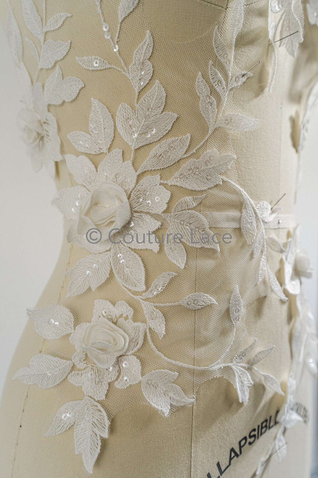 Schöne 3D Blumen Applikation/ Perlen Braut Aufnäher/ Hochzeitskleid Spitzenapplikation/ Brautblatt Applikation/ A23-339