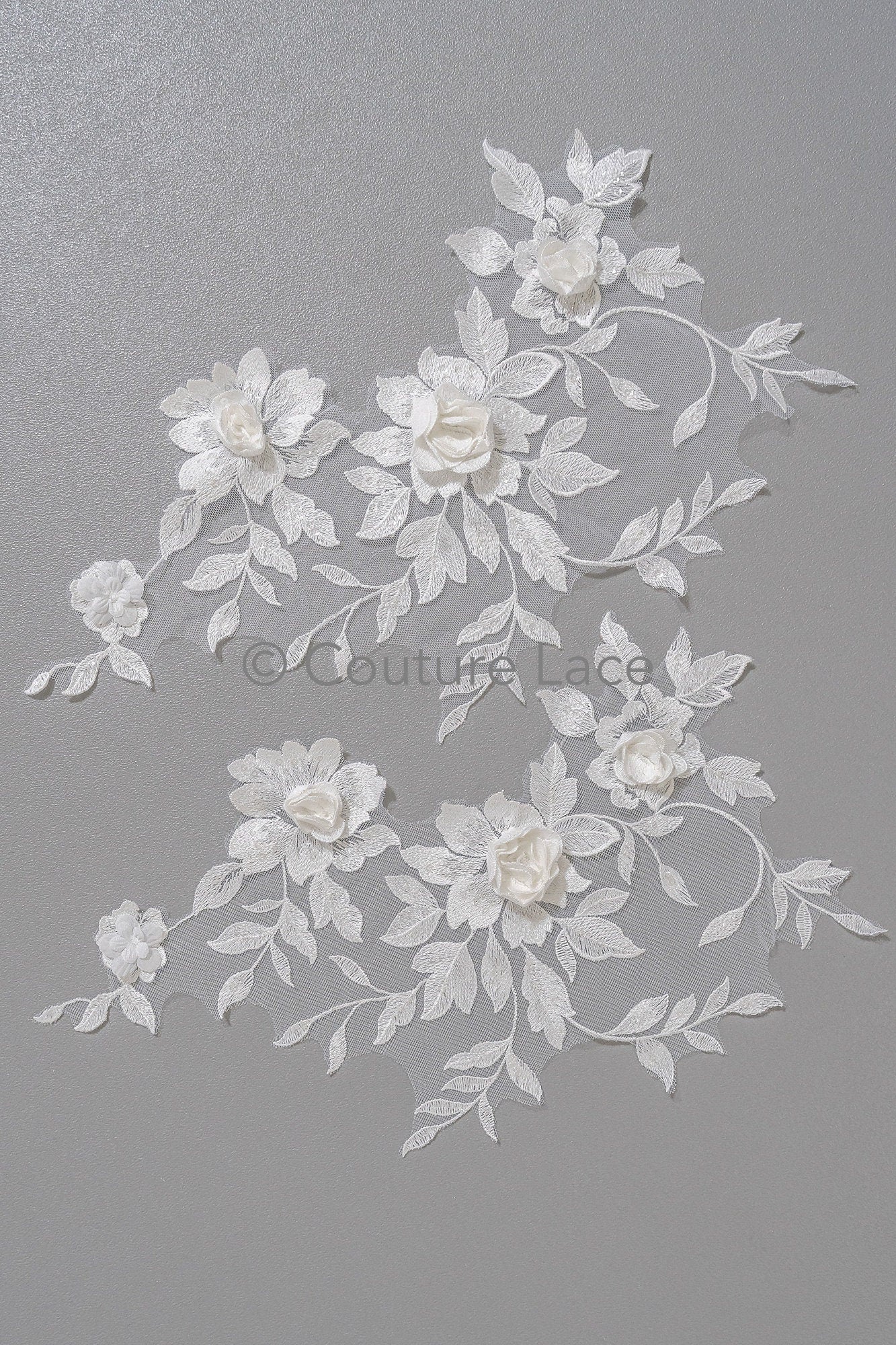 Schöne 3D Blumen Applikation/ Perlen Braut Aufnäher/ Hochzeitskleid Spitzenapplikation/ Brautblatt Applikation/ A23-339