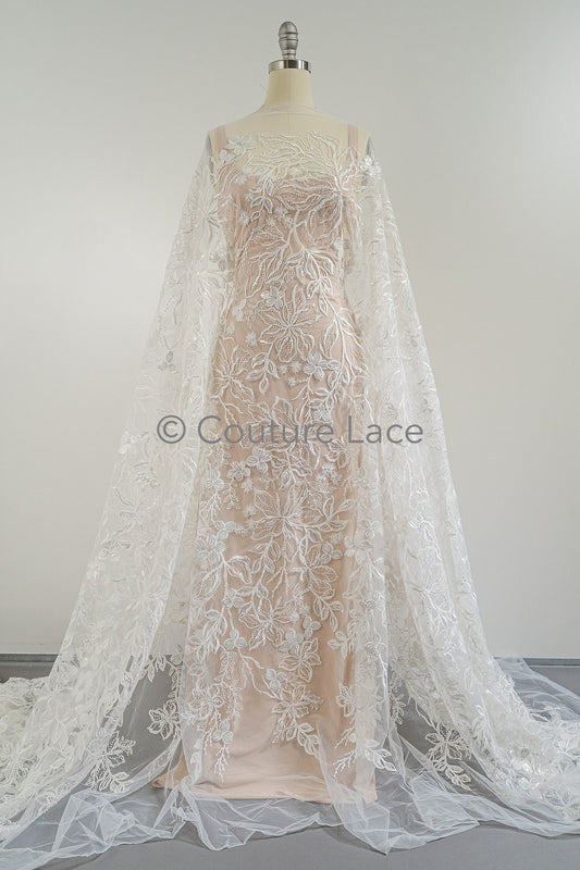 Perlen Spitzenstoff Off-White/ Couture Spitzenstoff/ Braut Spitzenstoff/ Perlen Spitze// L23-041