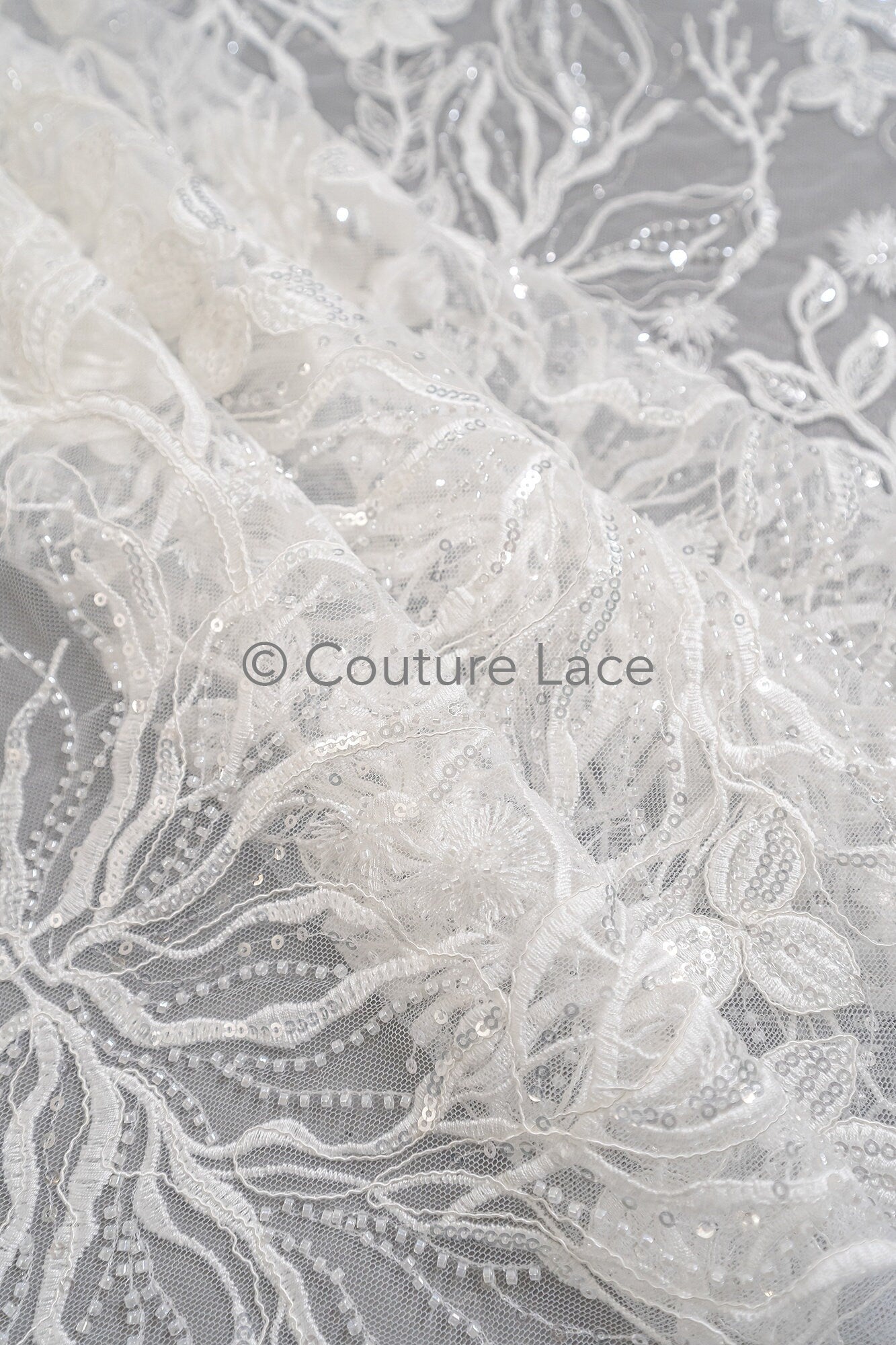 Perlen Spitzenstoff Off-White/ Couture Spitzenstoff/ Braut Spitzenstoff/ Perlen Spitze// L23-041