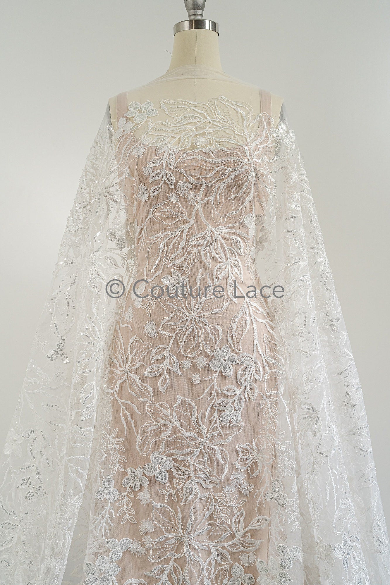 Perlen Spitzenstoff Off-White/ Couture Spitzenstoff/ Braut Spitzenstoff/ Perlen Spitze// L23-041