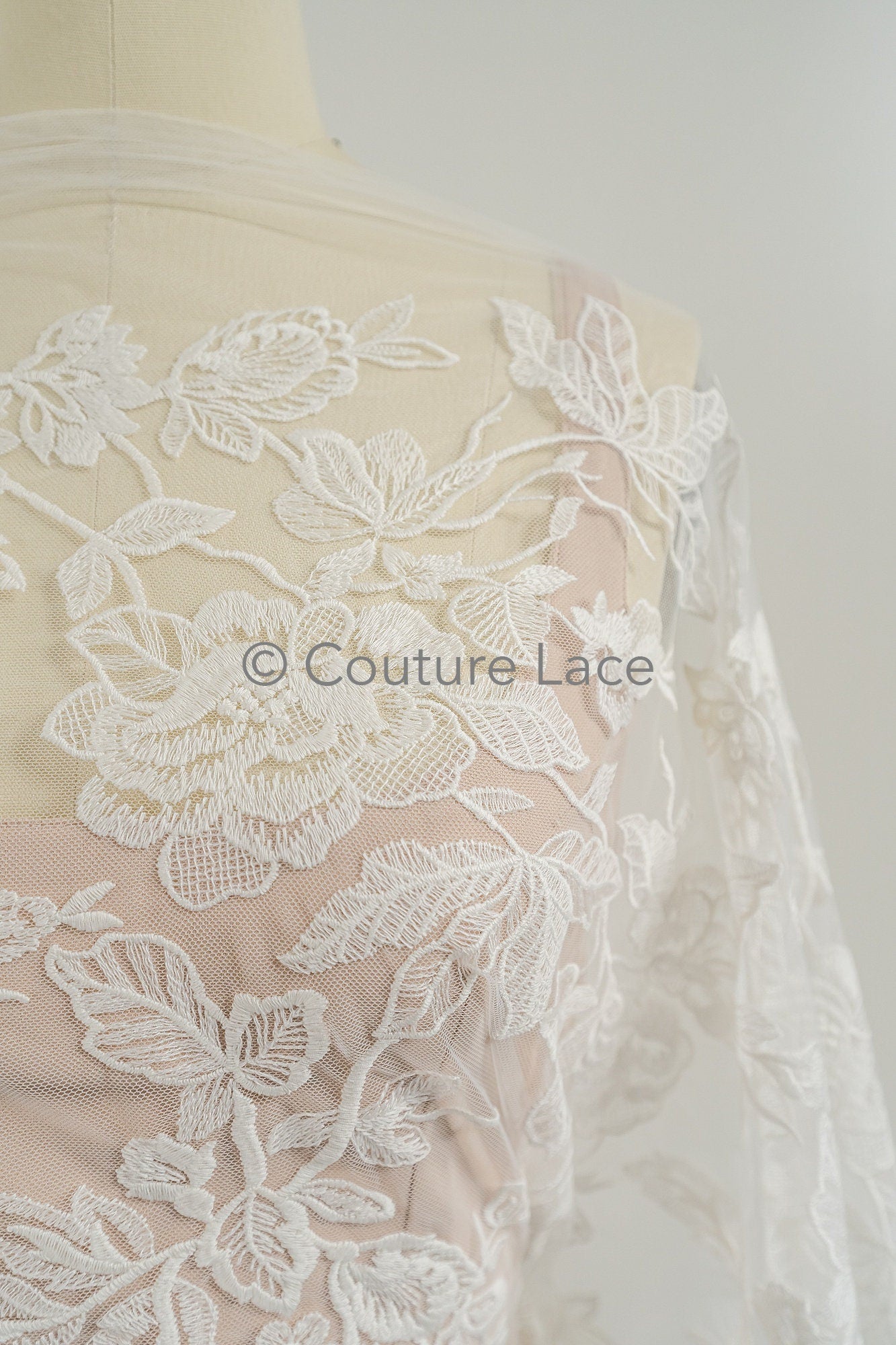 Blumen Braut Spitze Off-White/ Brautspitze mit Blumen/ Blumen Hochzeit Spitze/ Couture Spitze// L23-068