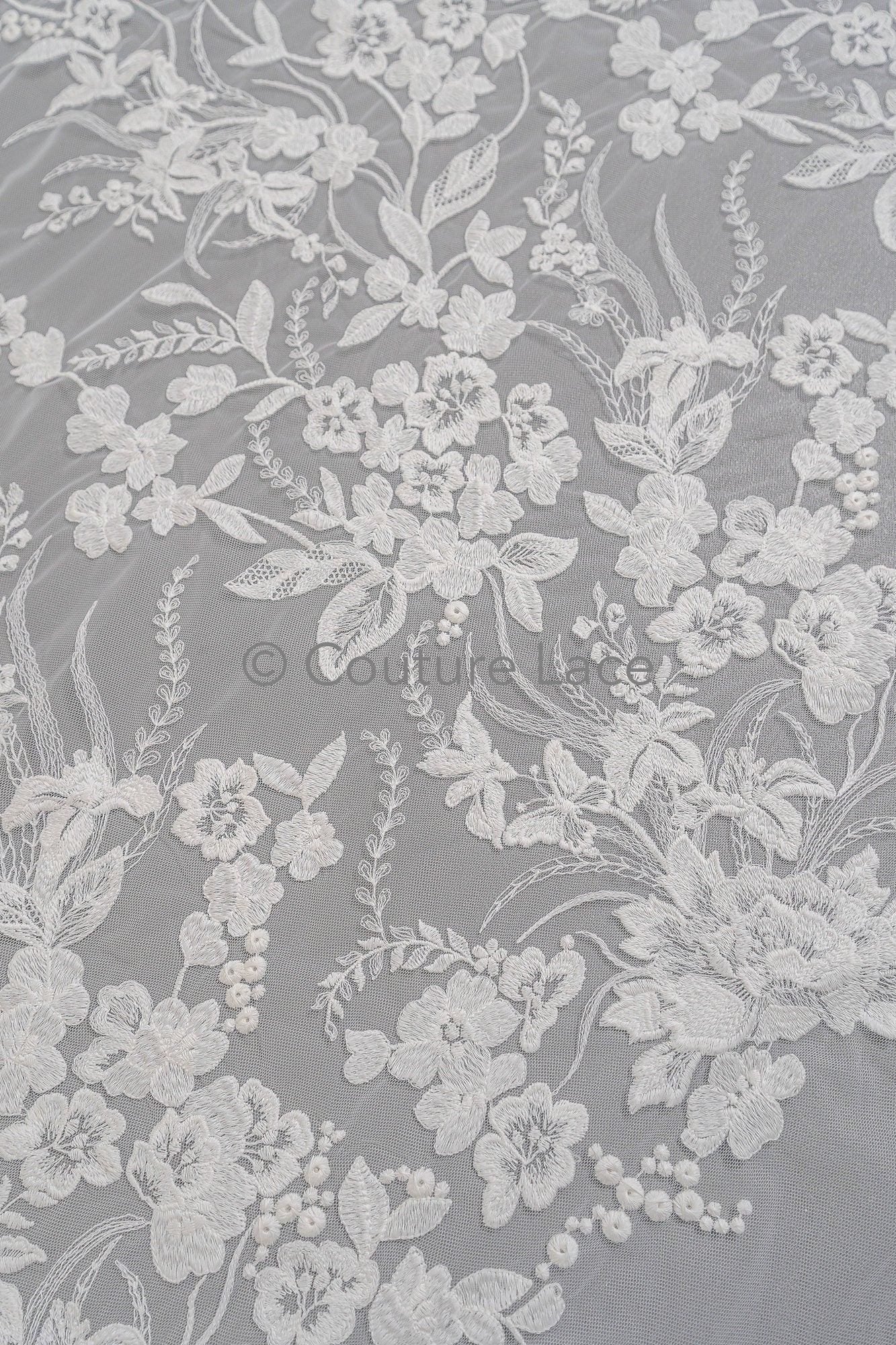 Blumen Braut Spitze Off-White/ Brautspitze mit Blumen/ Blumen Hochzeit Spitze/ Couture Spitze// L23-074