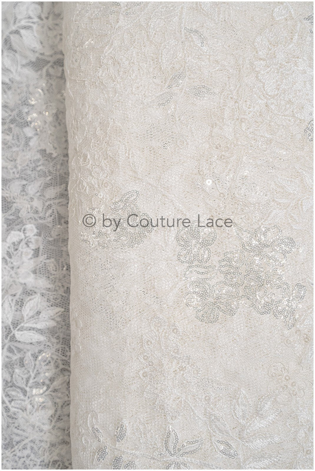 French lace fabric with floral pattern/ couture lace fabric with sequins/ delicate romantic bridal lace/ bridal lace// L23-087