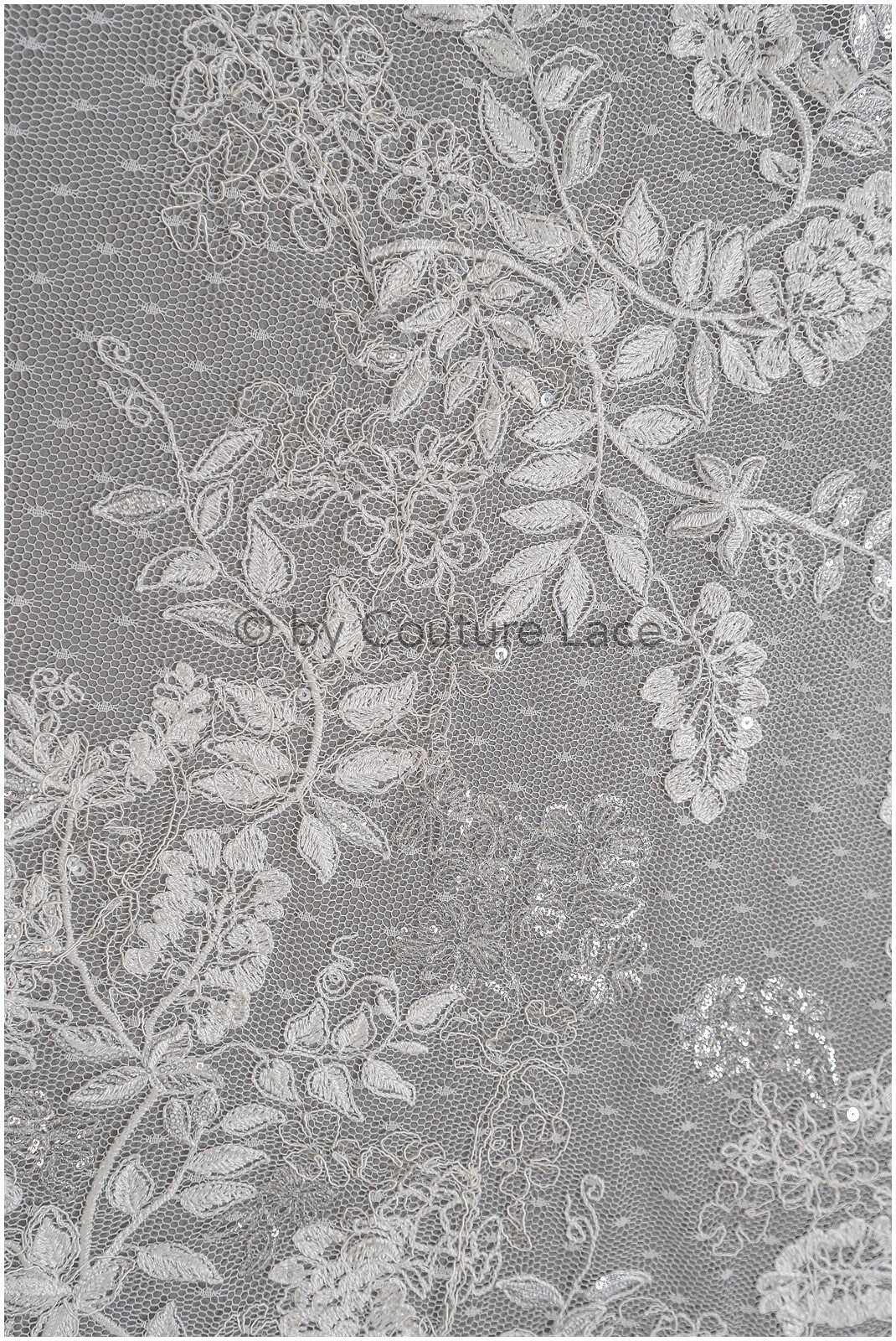 French lace fabric with floral pattern/ couture lace fabric with sequins/ delicate romantic bridal lace/ bridal lace// L23-087