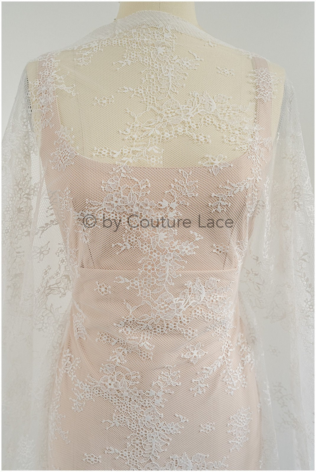 French floral lace/ bridal raschel lace/ French veil lace/ bridal chanitilly lace/ Edwardian lace fabric// L23-131