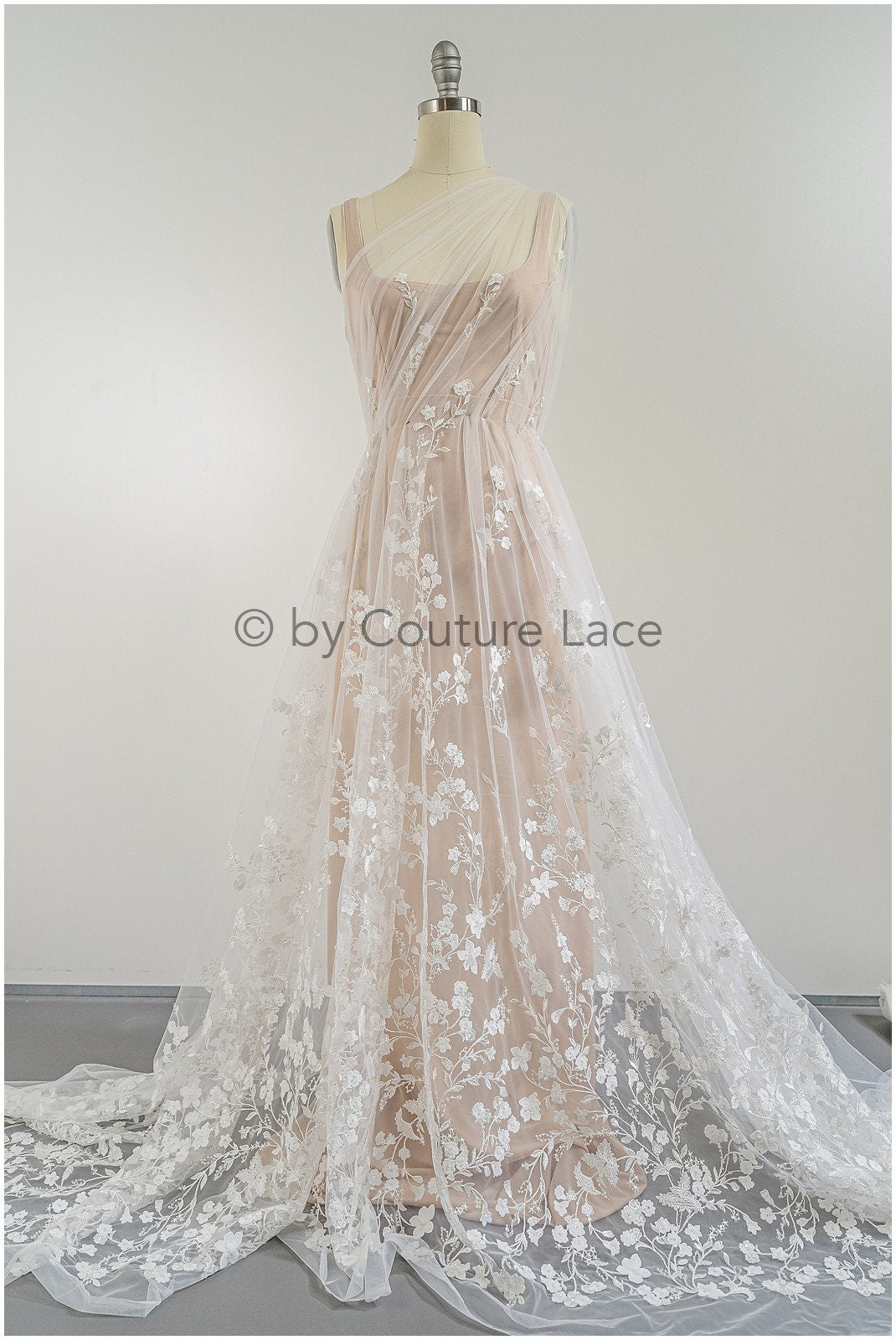 Bestickter Spitzenstoff für Hochzeiten/ Taufspitzenstoff/ Blumenmuster bestickter Spitzenstoff für Brautkleider// L23-305BE