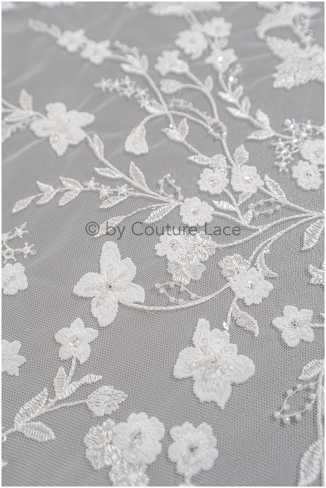 Bestickter Spitzenstoff für Hochzeiten/ Taufspitzenstoff/ Blumenmuster bestickter Spitzenstoff für Brautkleider// L23-305BE