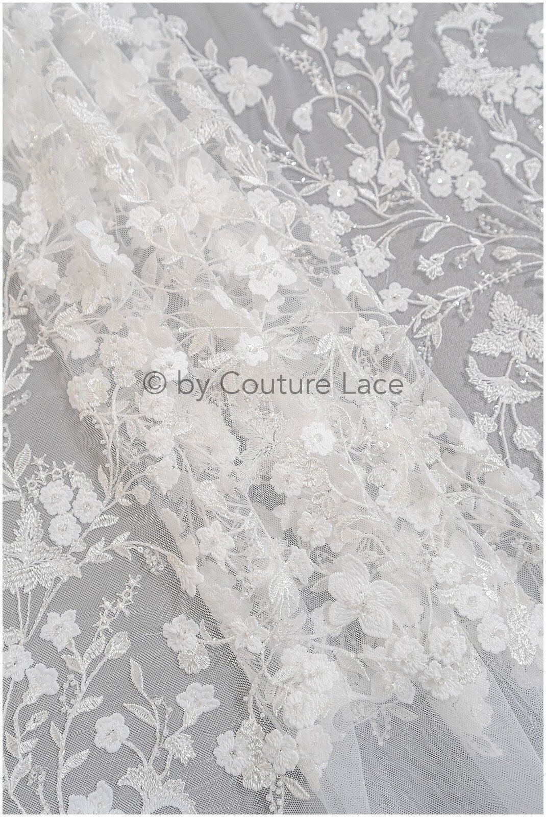 Bestickter Spitzenstoff für Hochzeiten/ Taufspitzenstoff/ Blumenmuster bestickter Spitzenstoff für Brautkleider// L23-305BE