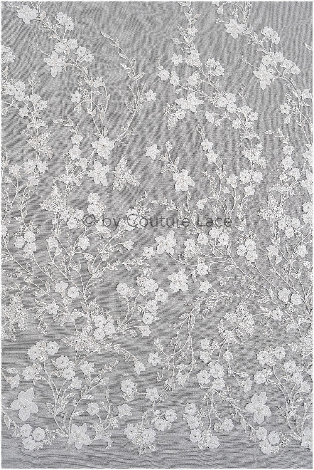Bestickter Spitzenstoff für Hochzeiten/ Taufspitzenstoff/ Blumenmuster bestickter Spitzenstoff für Brautkleider// L23-305BE