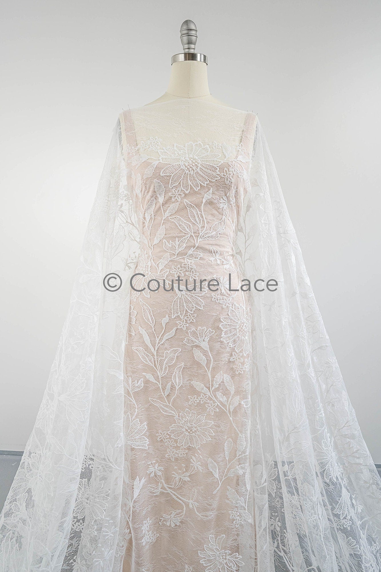 Floral bridal lace off-white/ bridal lace with flowers/ floral wedding lace/ couture lace// L23-580