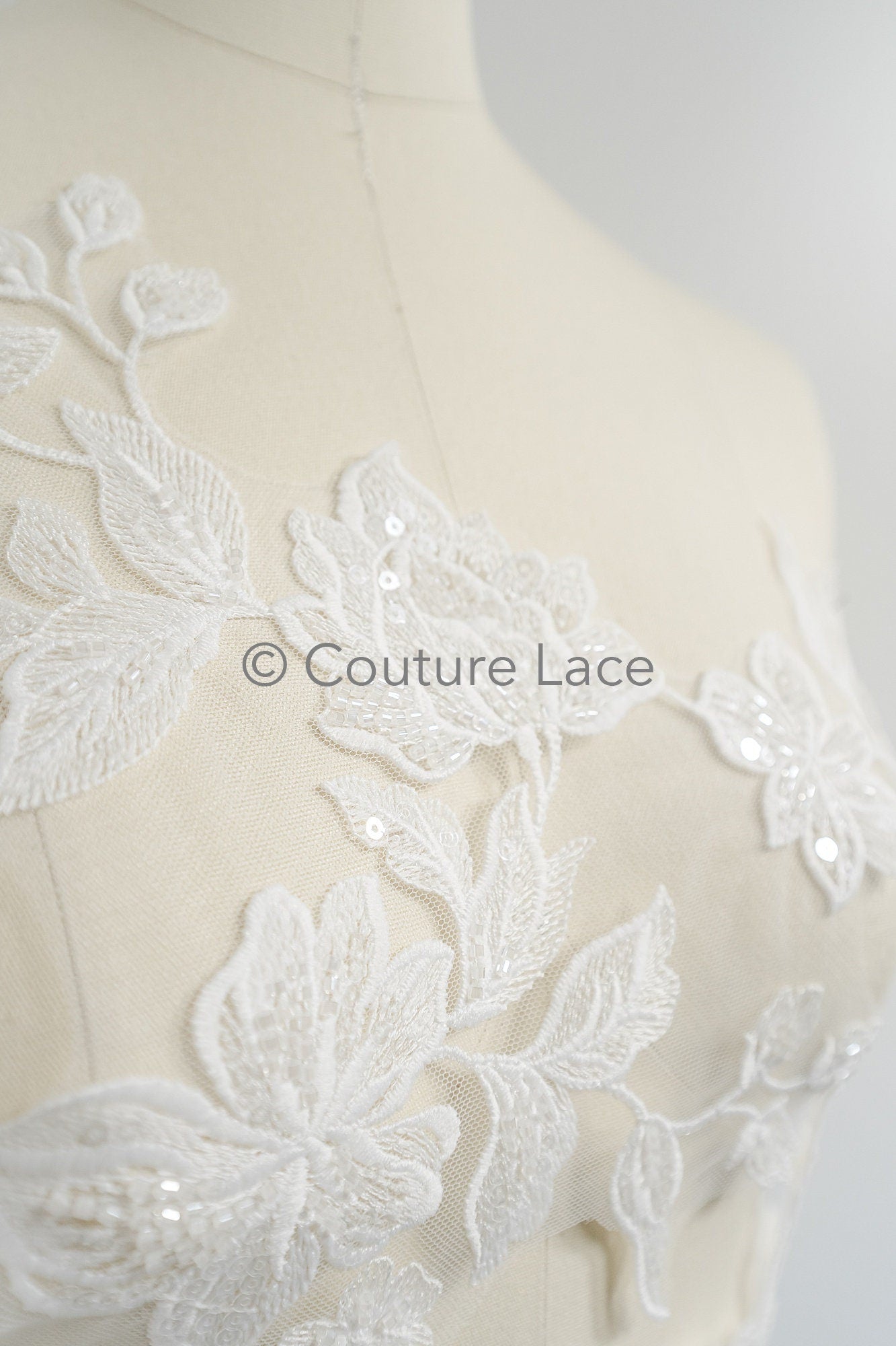 Hochzeitskleid Spitze Applikation/ Perlen Braut Aufnäher/ Perlen Blumen Applikation/ Brautblatt Applikation/ A23-336