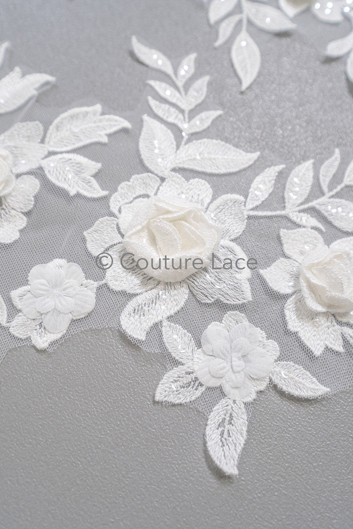 3D Blumen Applikation/ Perlen Braut Aufnäher/ Hochzeitskleid Spitzenapplikation/ Brautblatt Applikation/ A23-340