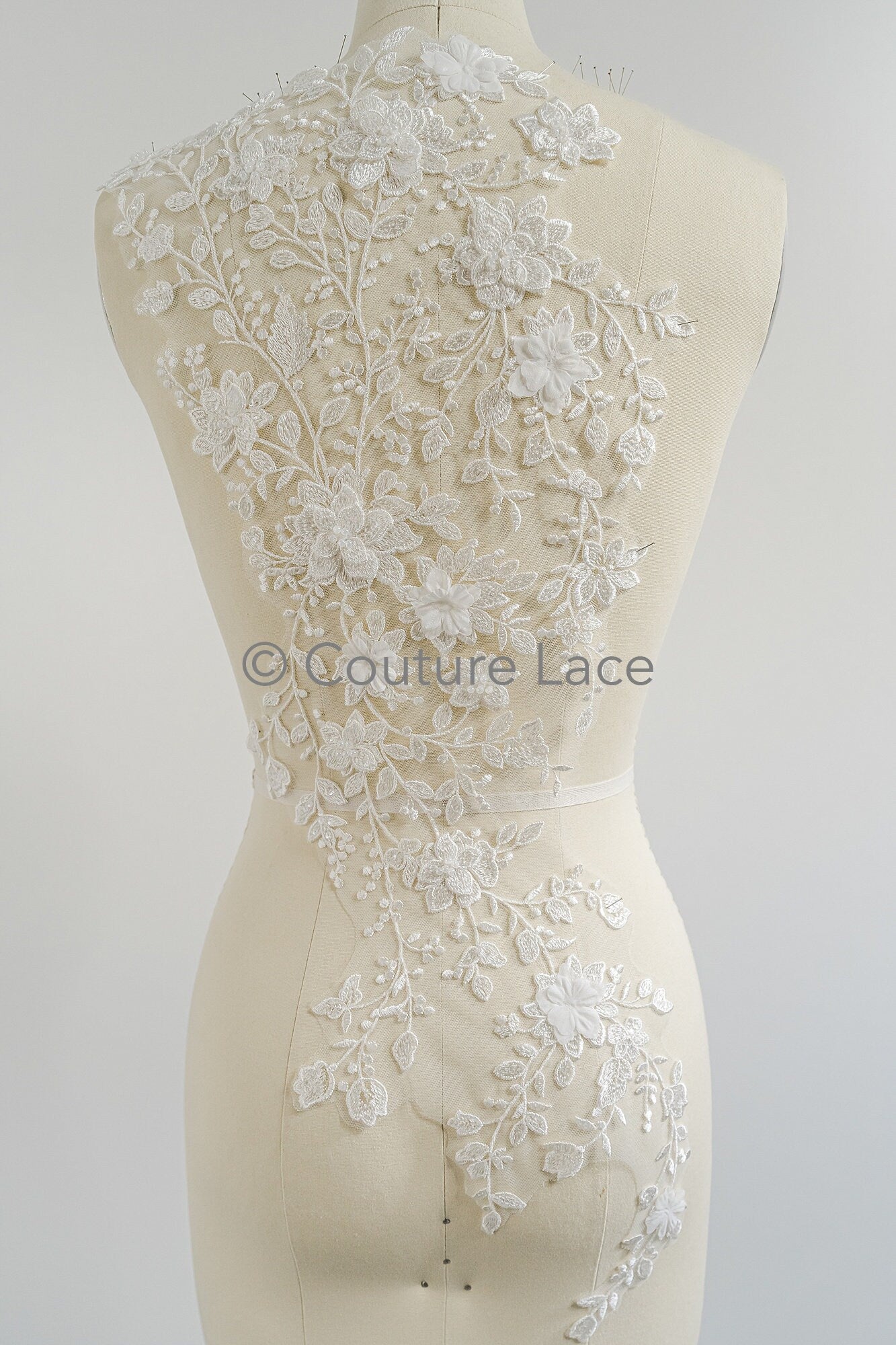 Hochzeit Kleid Spitze Applikation / Perlen Braut Aufnäher / 3D Perlen Blumen Applikation / Braut Applikation Blatt / A23-346