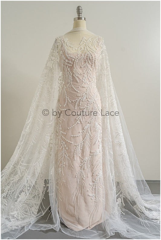 Perlen Spitzenstoff Off-White/ Perlen Brautkleid Spitze/ Couture Spitze Stoff/ Perlen Spitze// L23-508