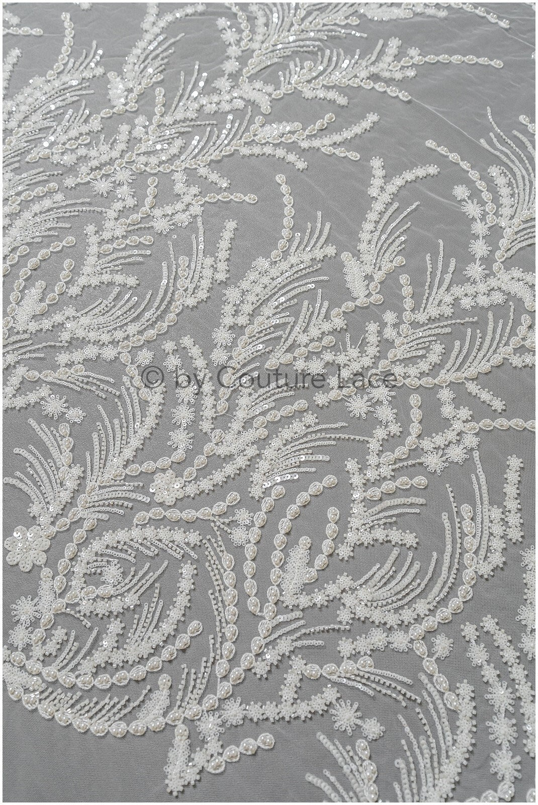 Perlen Spitzenstoff Off-White/ Perlen Brautkleid Spitze/ Couture Spitze Stoff/ Perlen Spitze// L23-508