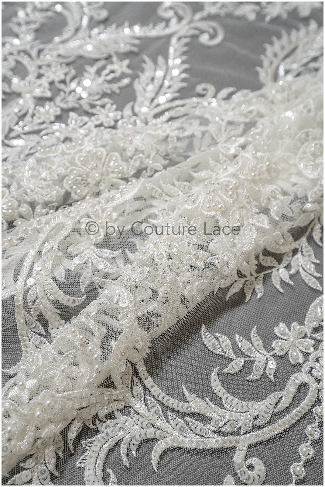 Perlen Spitzenstoff Off-White/ Perlen Brautkleid Spitze mit Perlen/ Couture Spitzenstoff/ Perlen Spitze// L23-514