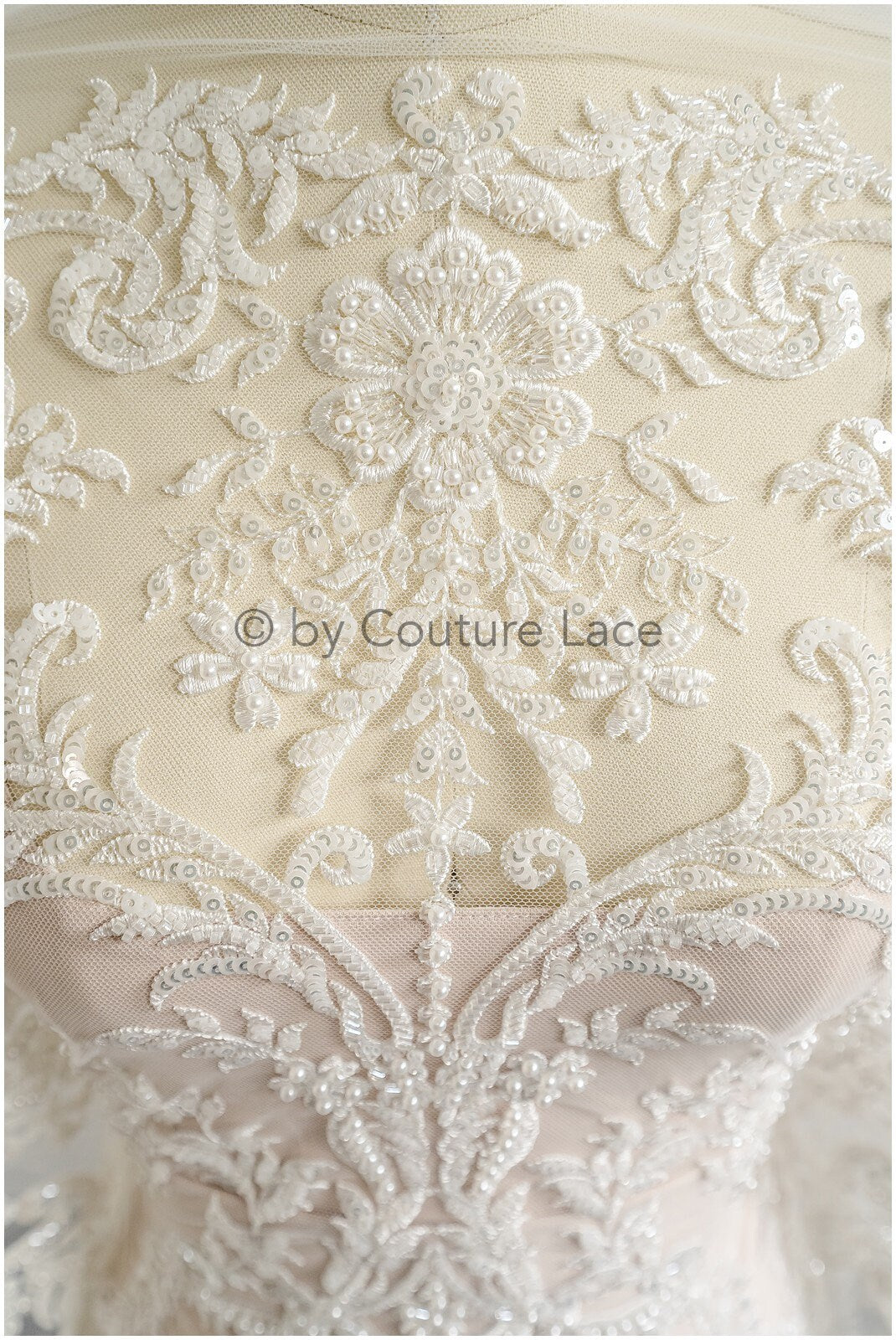 Perlen Spitzenstoff Off-White/ Perlen Brautkleid Spitze mit Perlen/ Couture Spitzenstoff/ Perlen Spitze// L23-514