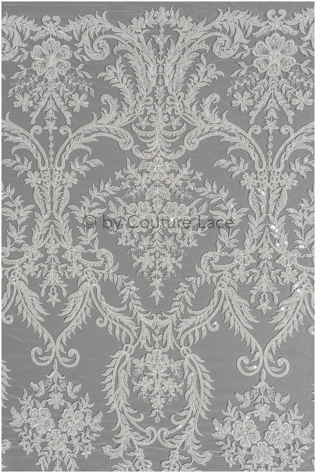 Perlen Spitzenstoff Off-White/ Perlen Brautkleid Spitze mit Perlen/ Couture Spitzenstoff/ Perlen Spitze// L23-514