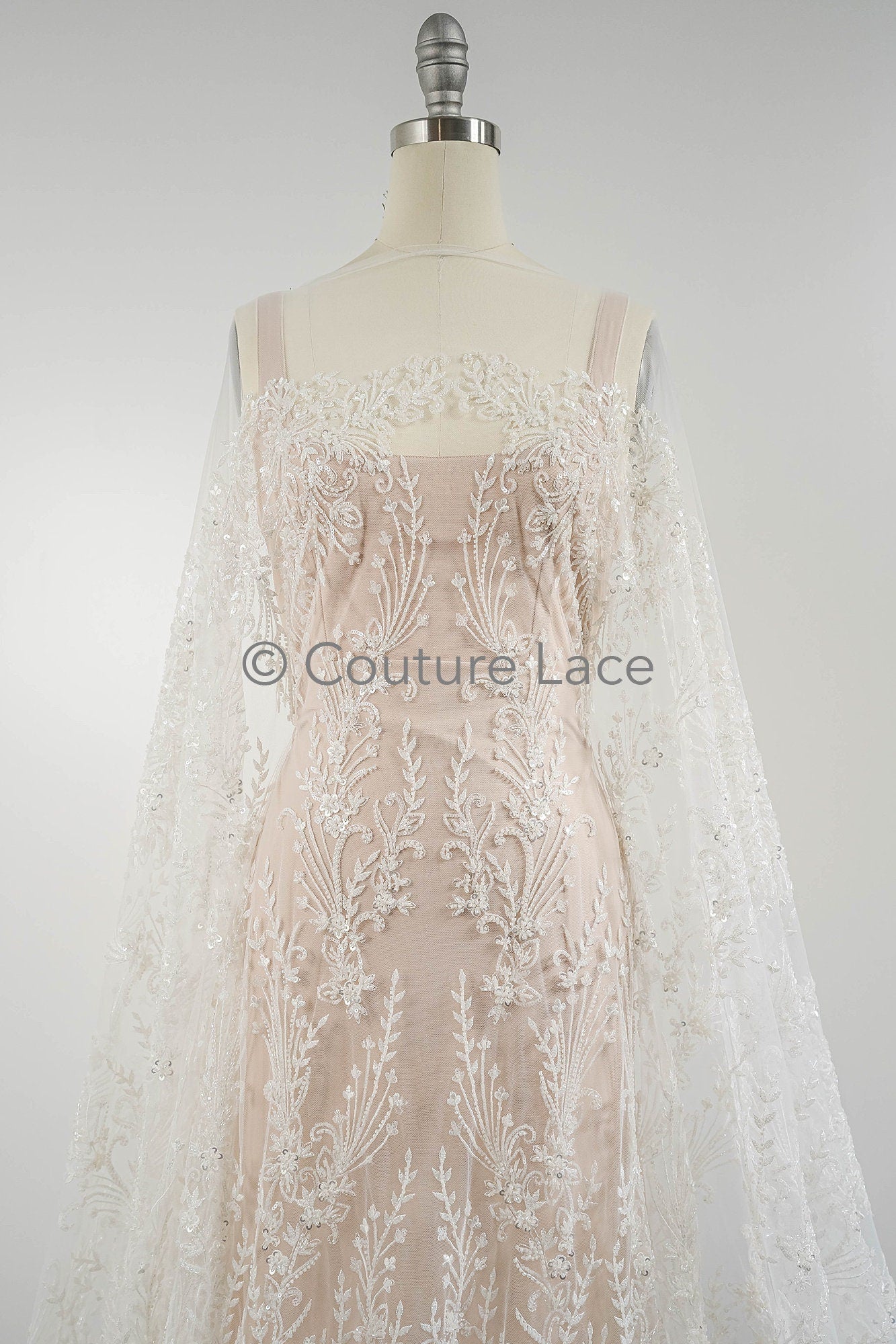 Perlen Spitzenstoff Off-White/ Couture Spitzenstoff/ Braut Spitzenstoff/ Perlen Spitze// L23-543
