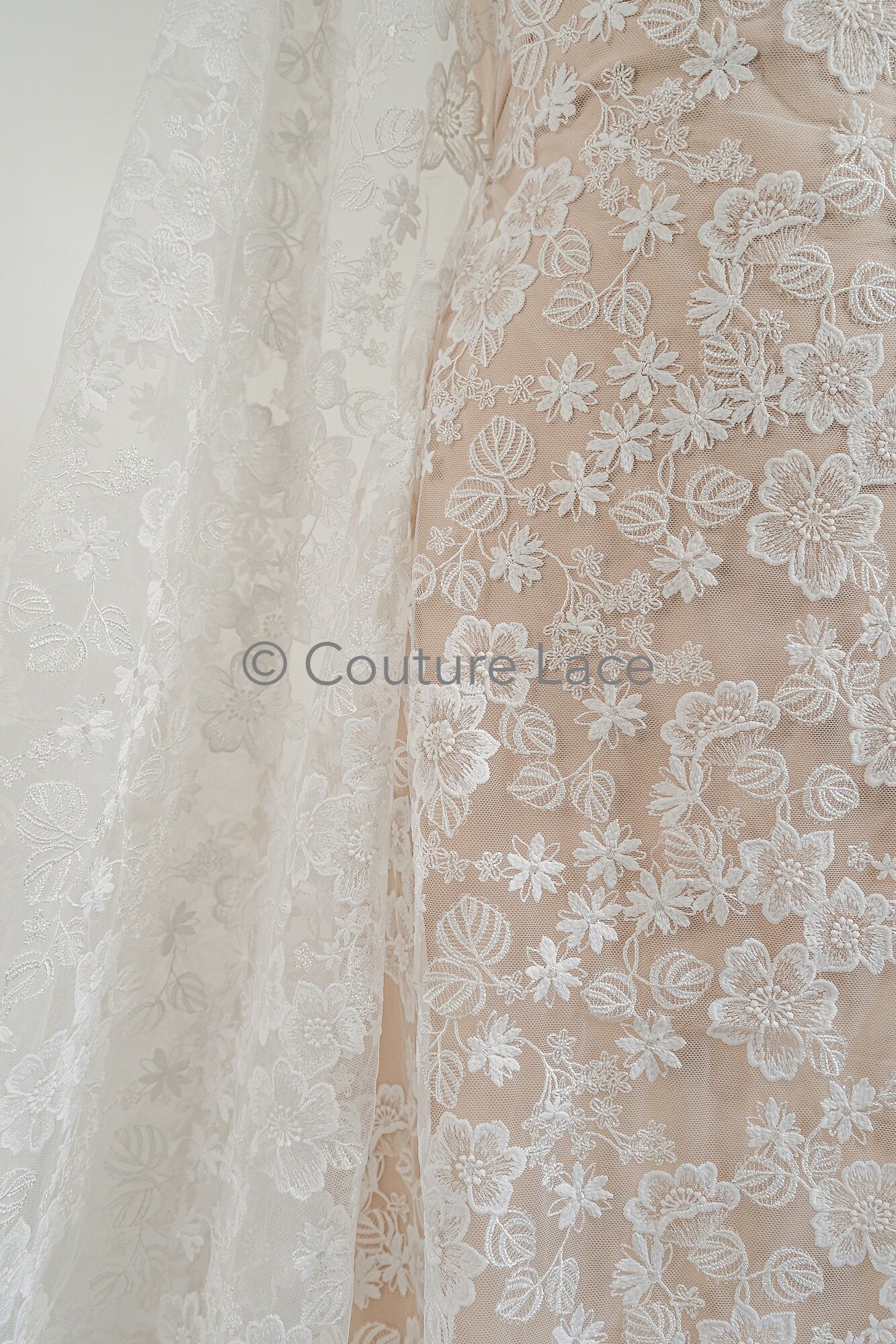 Floral Bridal Lace Off-White/ Bridal Lace with Flowers/ Floral Wedding Lace/ Couture Lace// L23-545