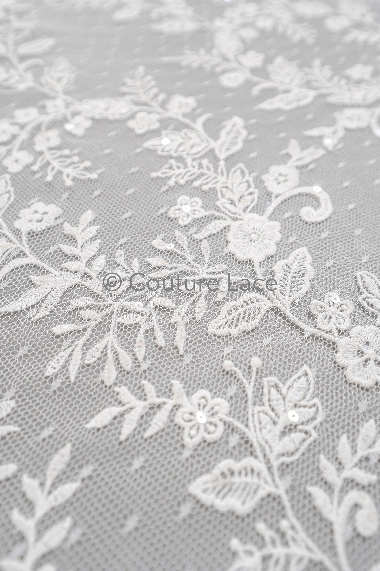 Blumen Braut Spitze Off-White/ Brautspitze mit Pailletten/ Blumen Hochzeit Spitze/ Couture Spitze// L23-548