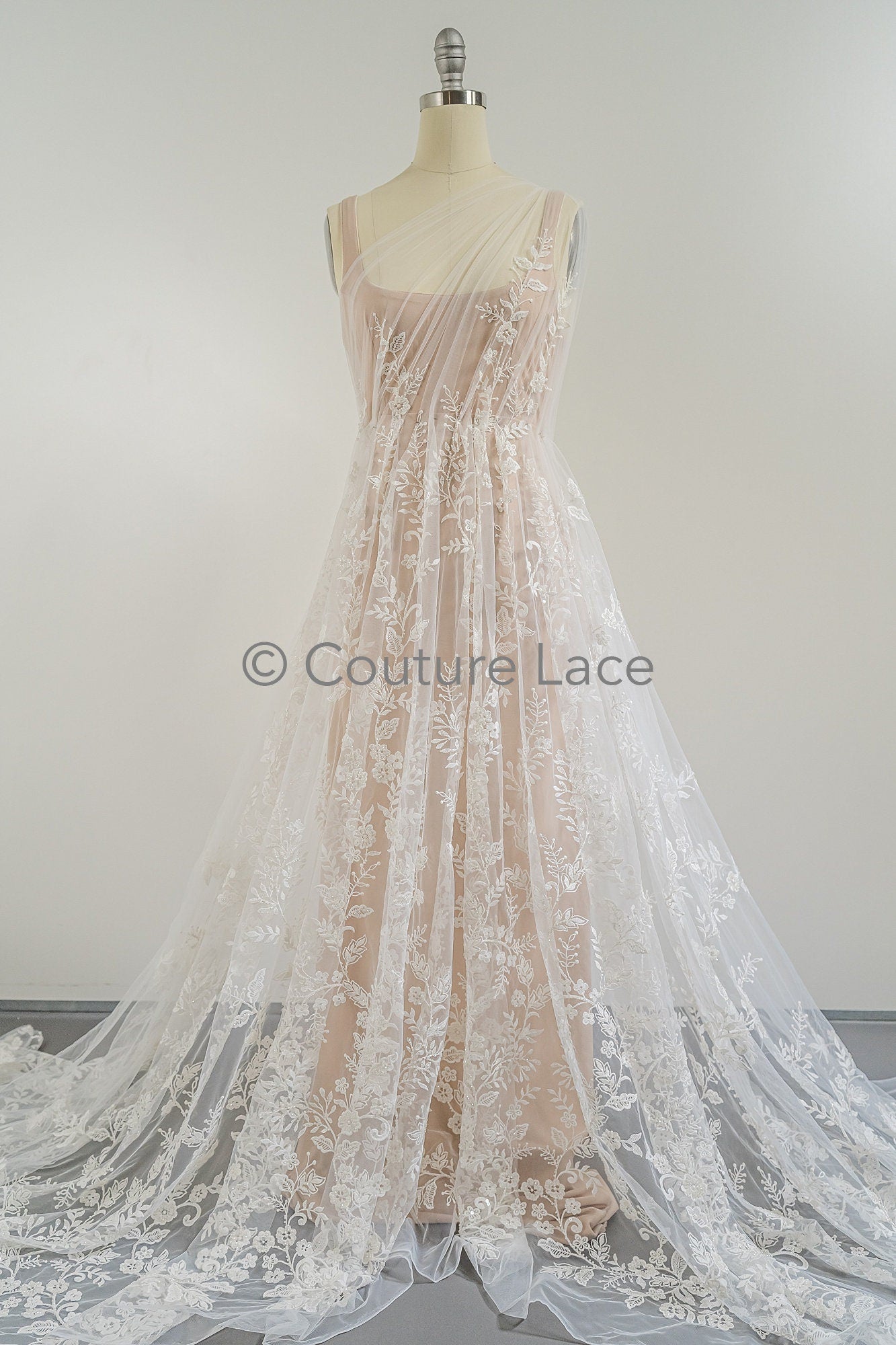 Blumen Braut Spitze Off-White/ Brautspitze mit Perlen & Pailletten/ Braut Spitzenstoff mit Blumen/ Couture Spitze// L23-549