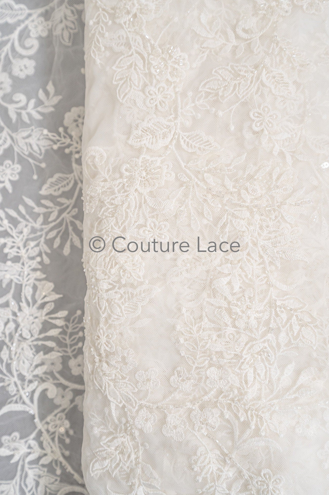 Blumen Braut Spitze Off-White/ Brautspitze mit Perlen & Pailletten/ Braut Spitzenstoff mit Blumen/ Couture Spitze// L23-549