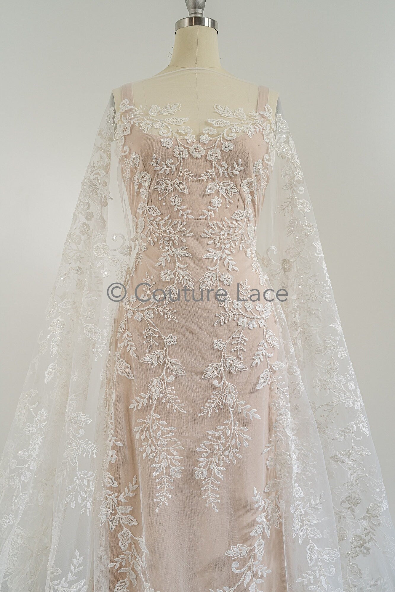 Blumen Braut Spitze Off-White/ Brautspitze mit Perlen & Pailletten/ Braut Spitzenstoff mit Blumen/ Couture Spitze// L23-549