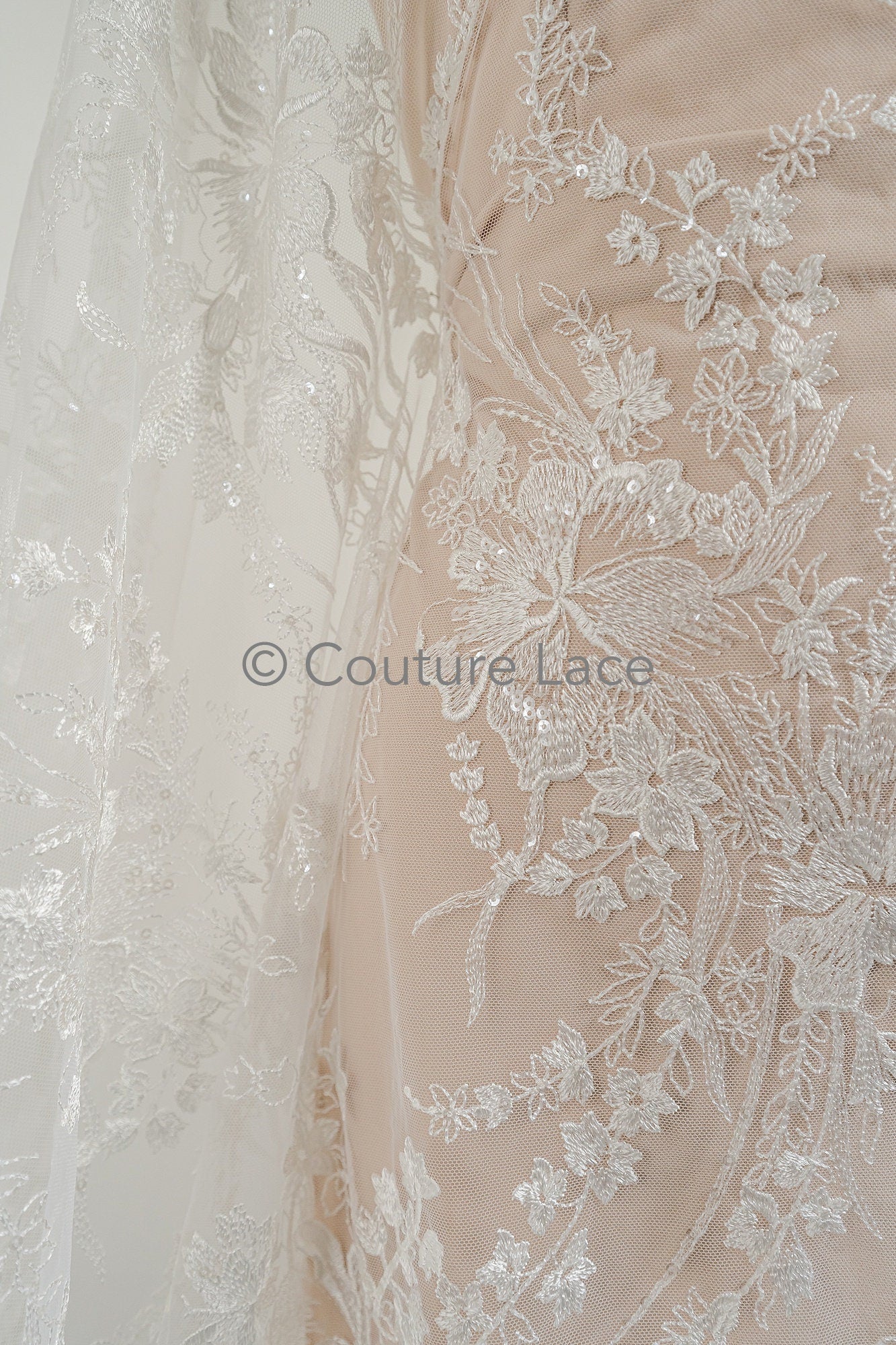 Blumen Braut Spitze Off-White/ florale Brautspitze/ Blumen Hochzeit Spitze/ Couture Spitze// L23-551