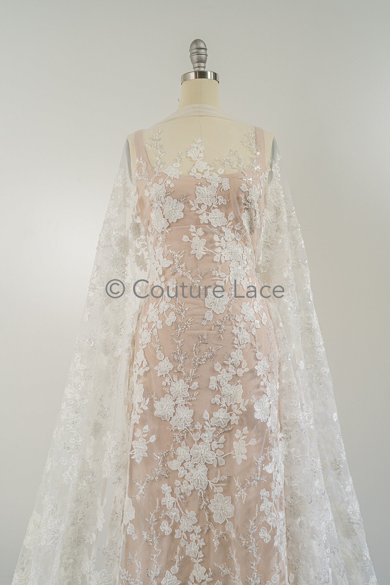 Perlen Spitzenstoff Off-White/ Couture Spitzenstoff mit Perlen/ Braut Spitzenstoff/ Perlen Spitze// L23-559