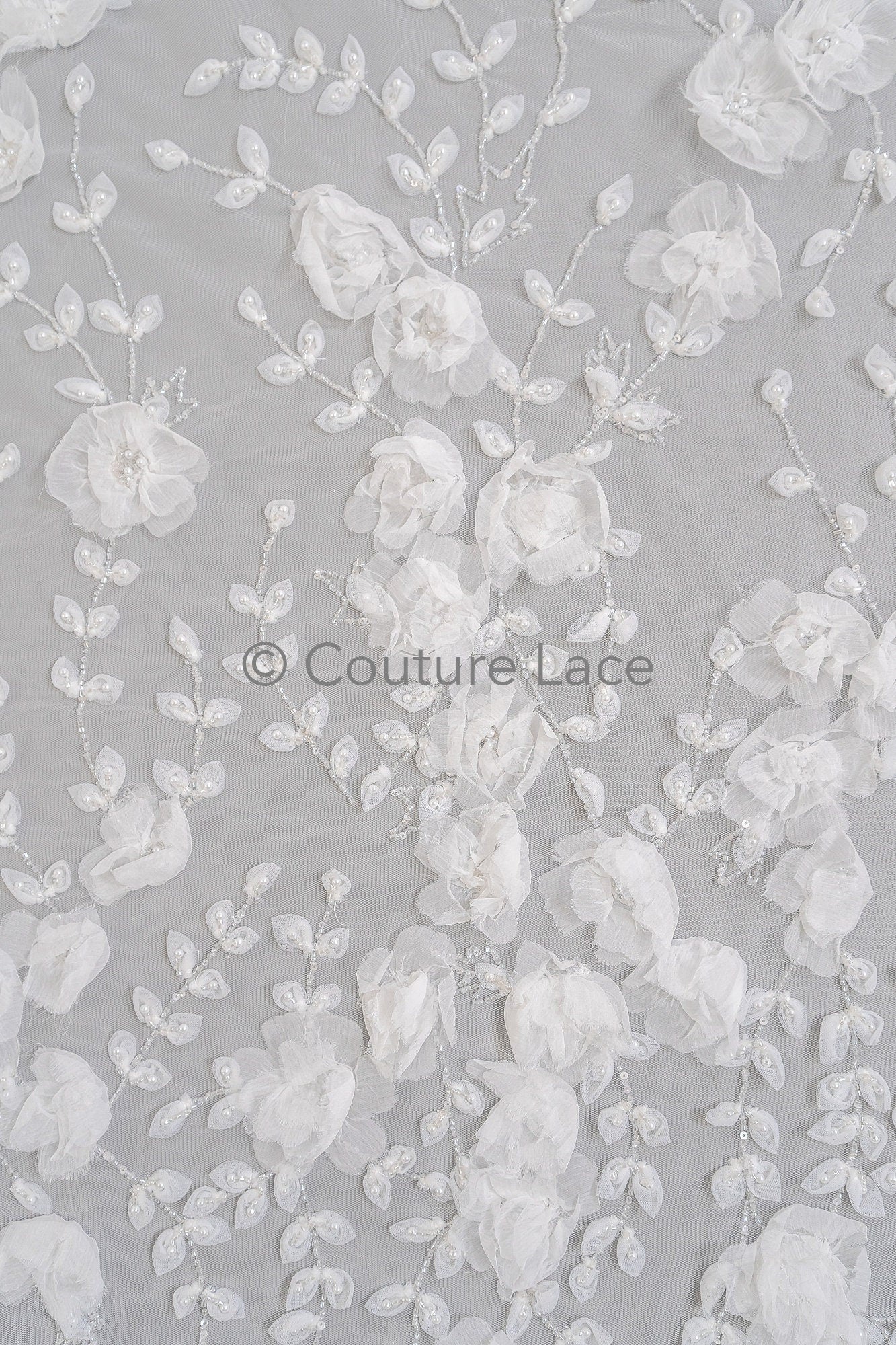 3D Blumen Spitzenstoff Off-White/ Braut Spitzenstoff/ romantischer Spitzenstoff mit 3D Blumen/ Hochzeit Spitzenstoff// L23-561