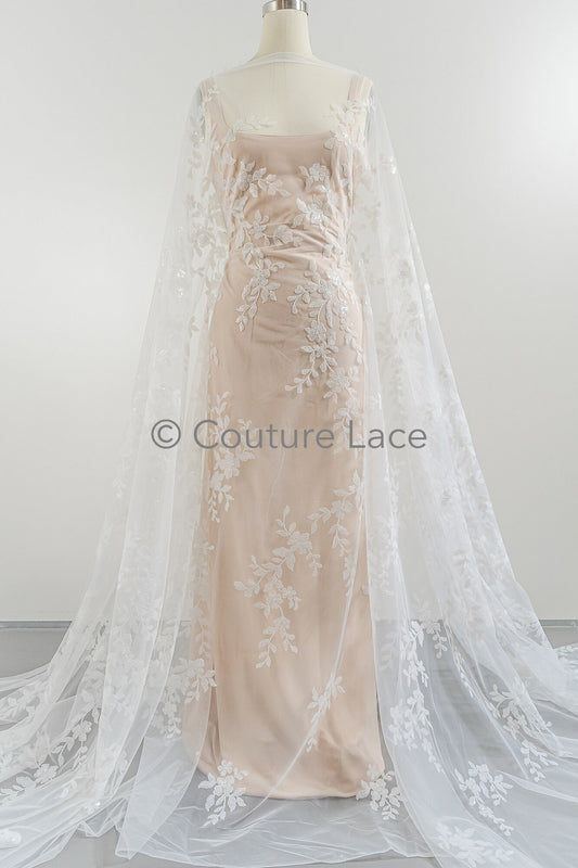 Dentelle nuptiale florale blanc cassé/ Tissu de dentelle nuptiale/ Dentelle de mariage florale/ Dentelle Couture// L23-552