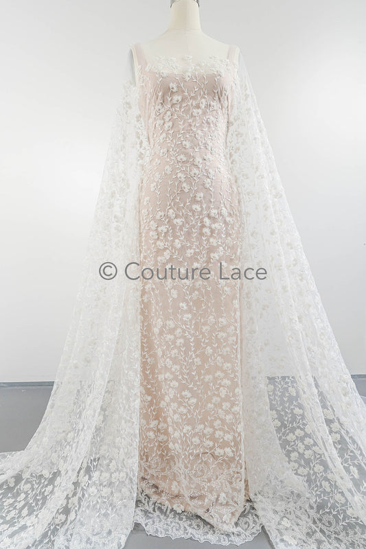 Perlen Spitze Stoff Off-White/ Perlen Brautspitze/ Couture Spitzenstoff/ Perlen Spitze// L23-572