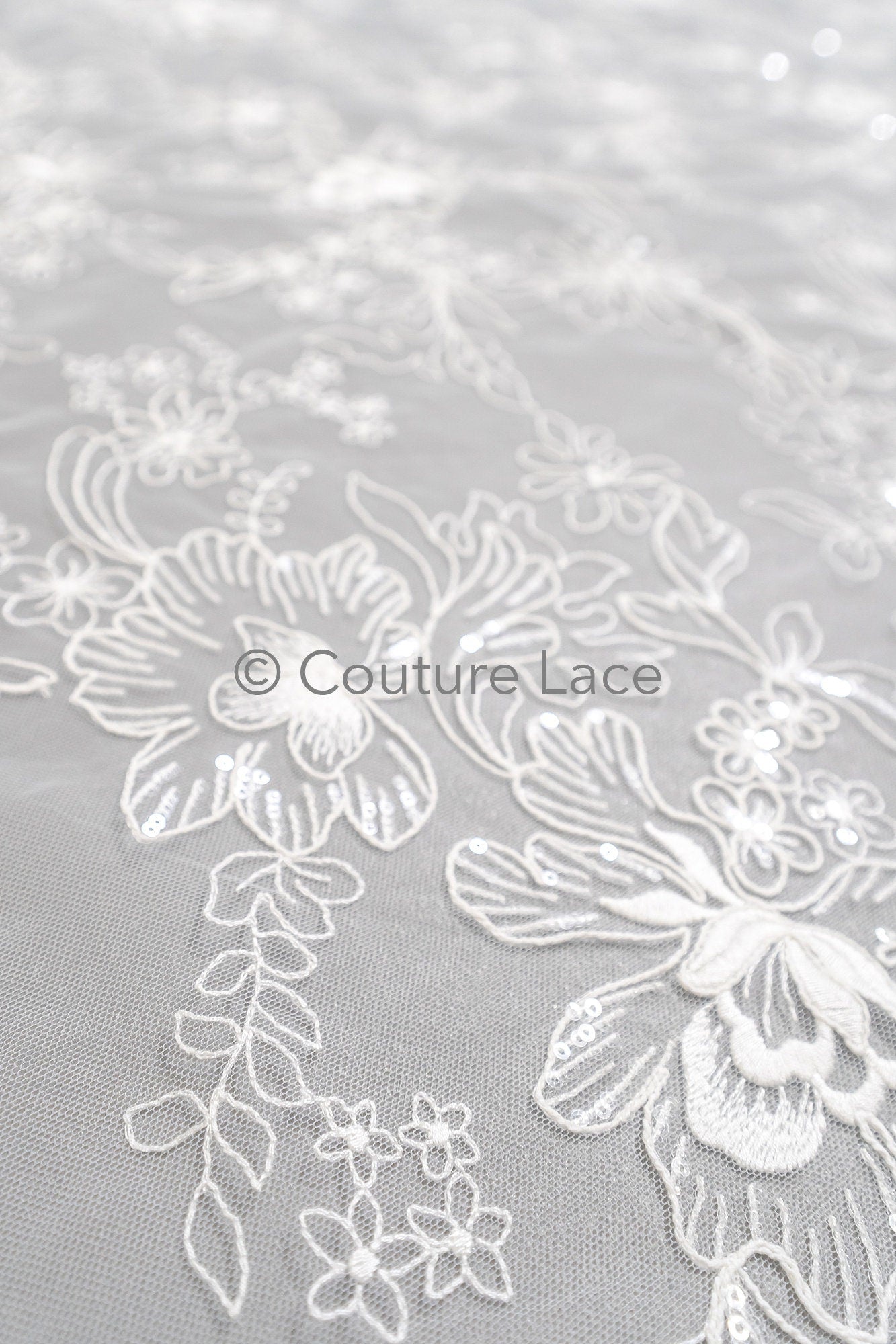 Floral Bridal Lace Off-White/ Bridal lace with flowers & sequins/ floral bridal lace// L23-554