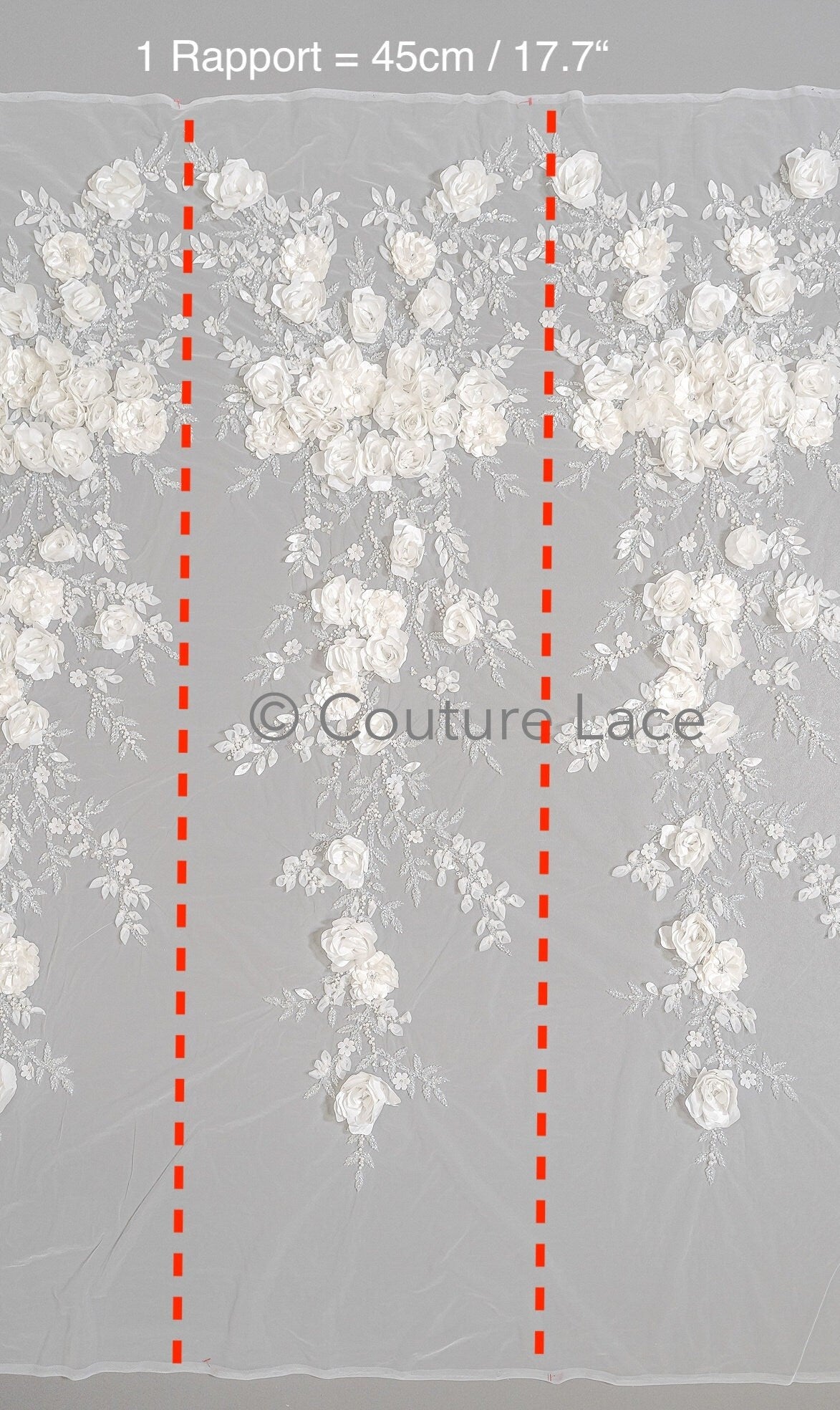 3D Blumen Spitzenstoff Off-White/ Braut Spitzenstoff mit Perlen & Pailletten/ romantischer Spitzenstoff mit 3D Blumen/ Hochzeit Spitzenstoff// L23-535