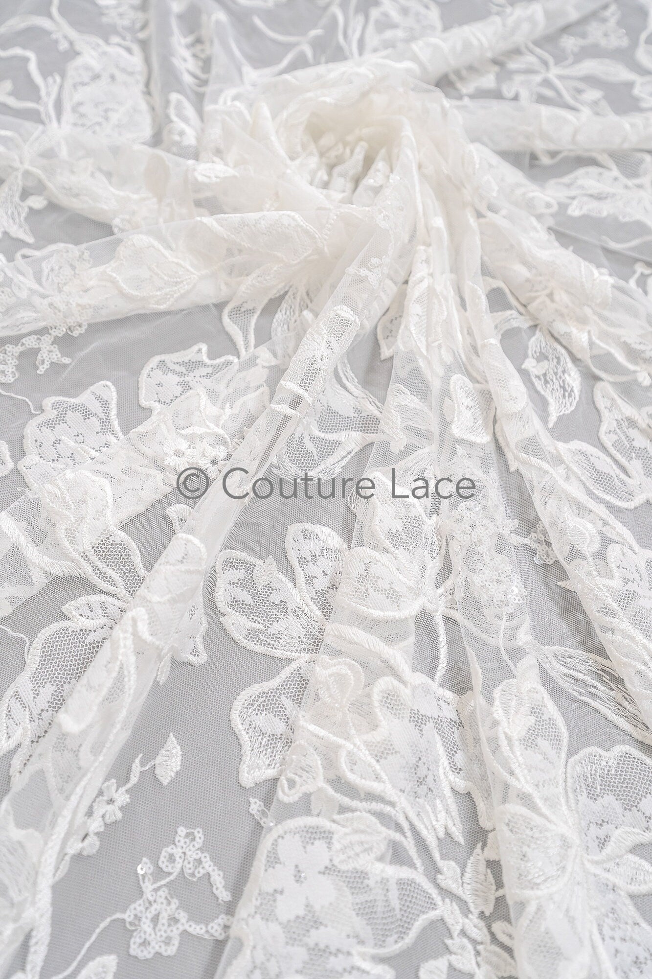 Florale Braut Spitze Off-White/ Brautspitze Stoff/ florale Hochzeit Spitze mit Pailletten/ Couture Spitze// L23-582