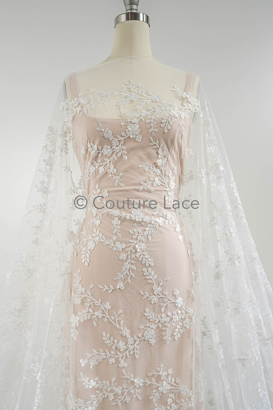 3D Blumen Spitzenstoff/ Braut Spitzenstoff Off-White/ romantischer Blumen Spitzenstoff mit Perlen/ Hochzeit Spitzenstoff// L23-573