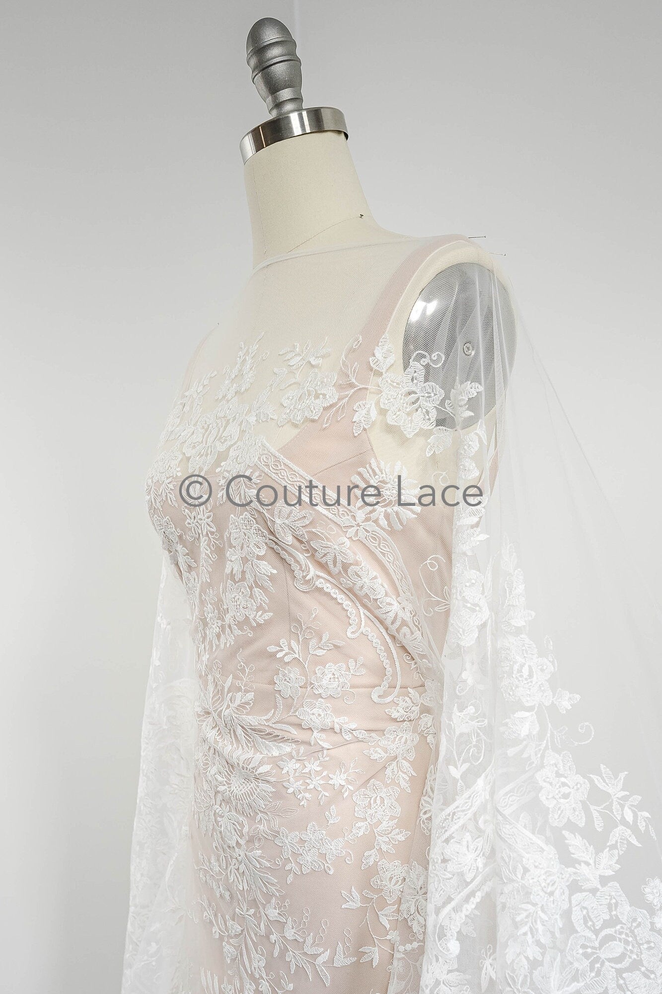 Floral Bridal Lace Off-White/ Bridal Lace with Flowers/ Floral Wedding Lace/ Couture Lace// L23-574