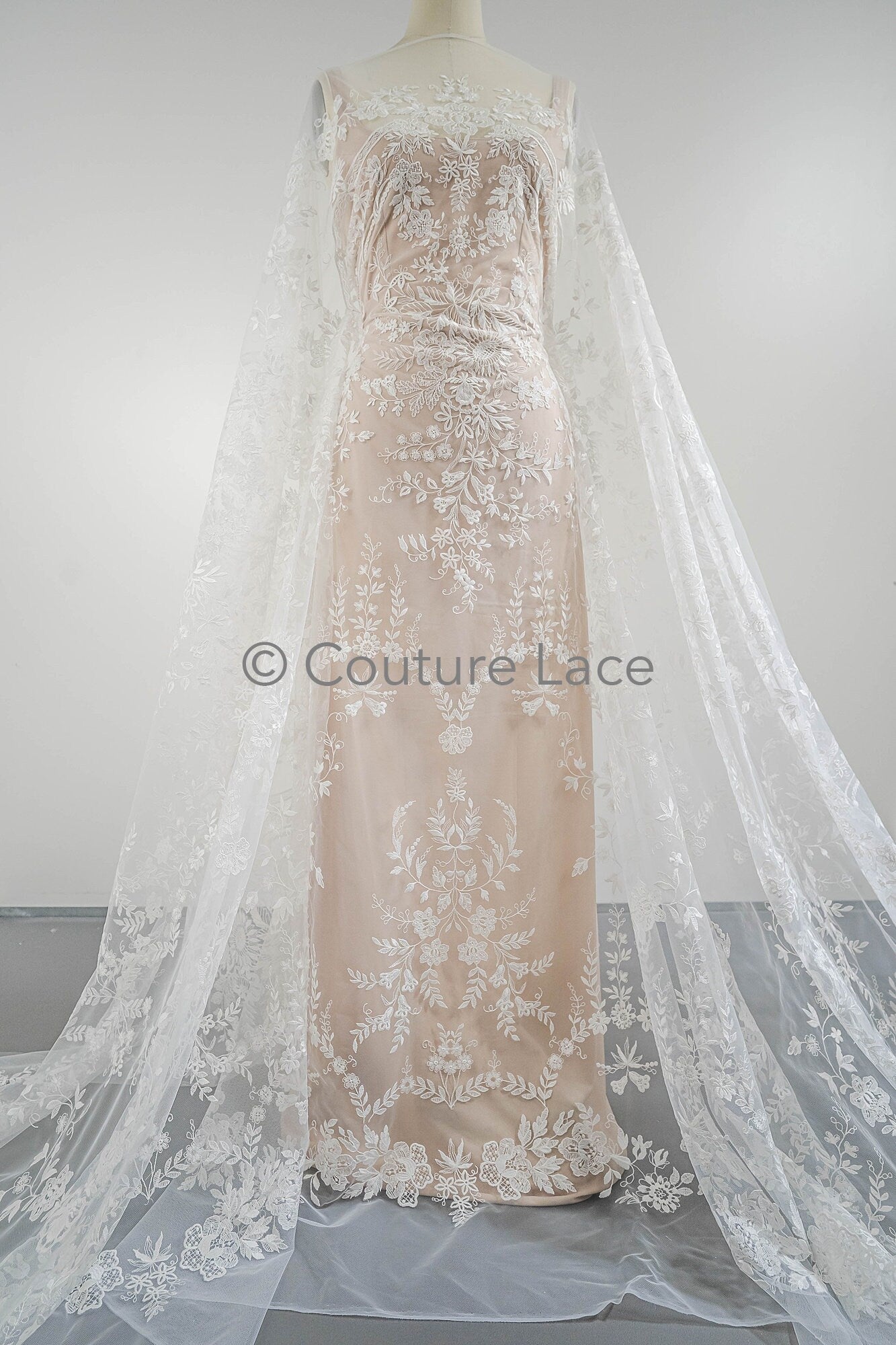 Floral Bridal Lace Off-White/ Bridal Lace with Flowers/ Floral Wedding Lace/ Couture Lace// L23-574