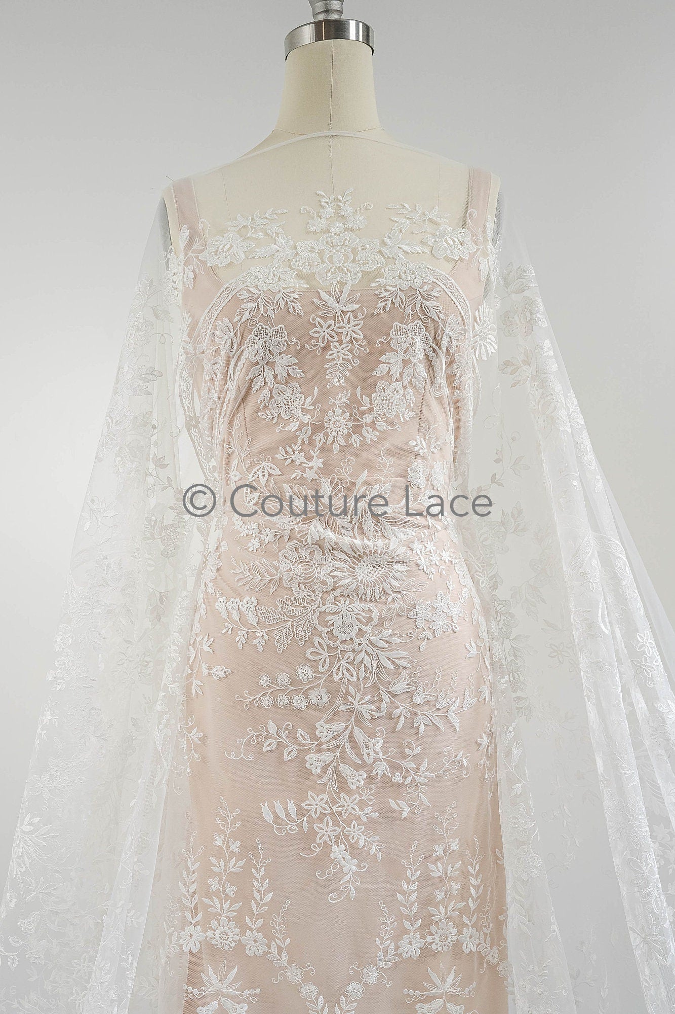 Floral Bridal Lace Off-White/ Bridal Lace with Flowers/ Floral Wedding Lace/ Couture Lace// L23-574