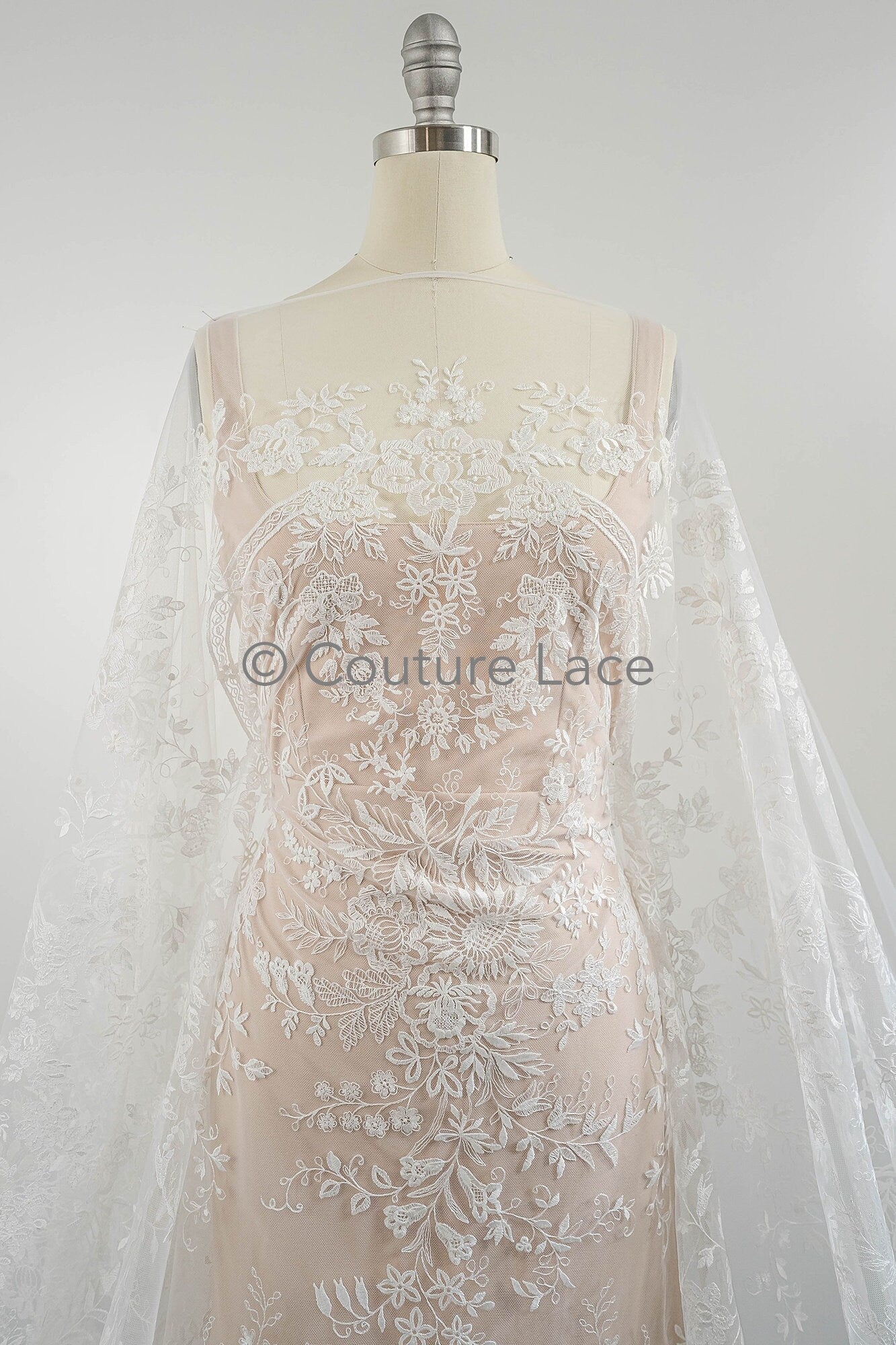 Floral Bridal Lace Off-White/ Bridal Lace with Flowers/ Floral Wedding Lace/ Couture Lace// L23-574