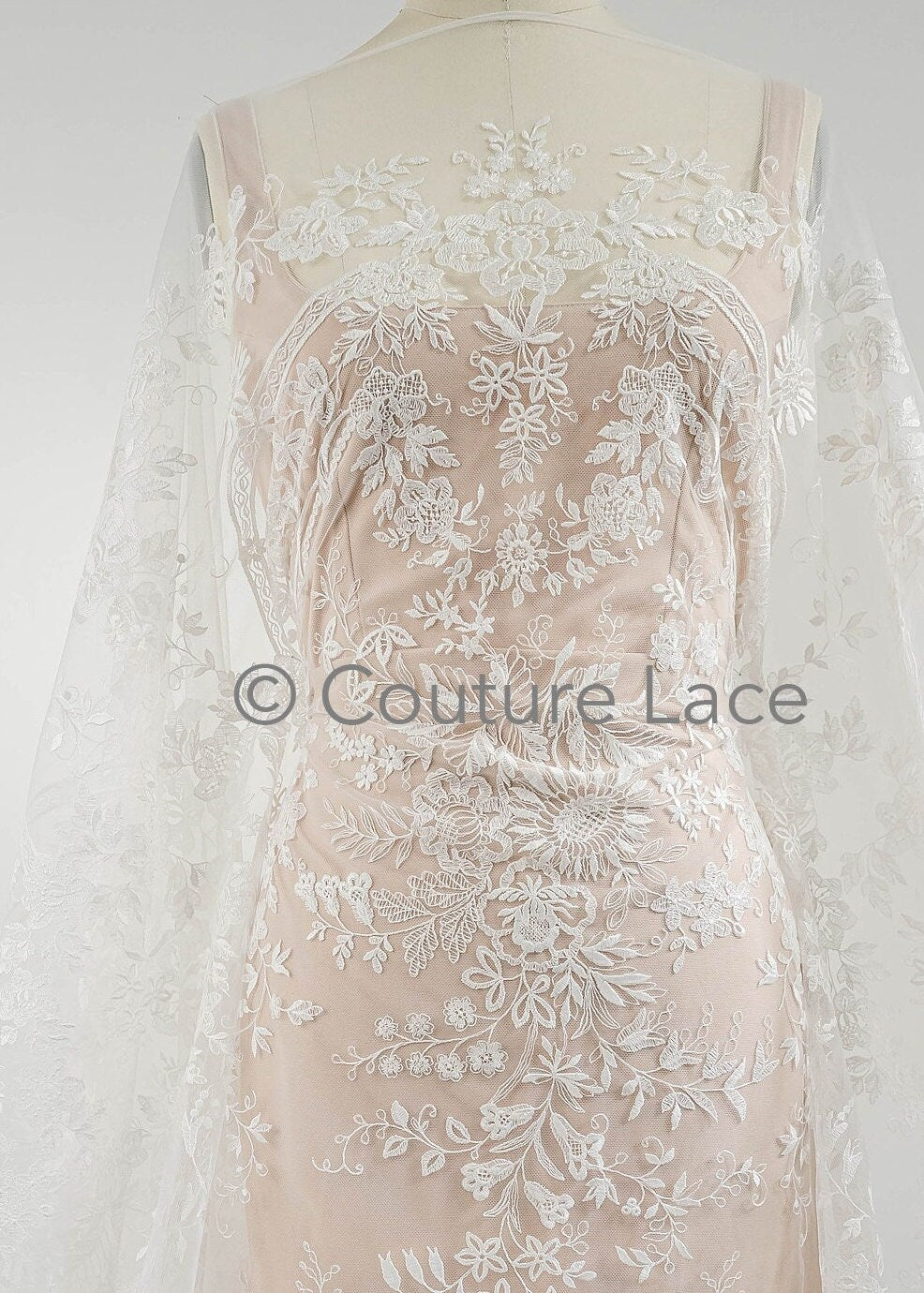 Floral Bridal Lace Off-White/ Bridal Lace with Flowers/ Floral Wedding Lace/ Couture Lace// L23-574