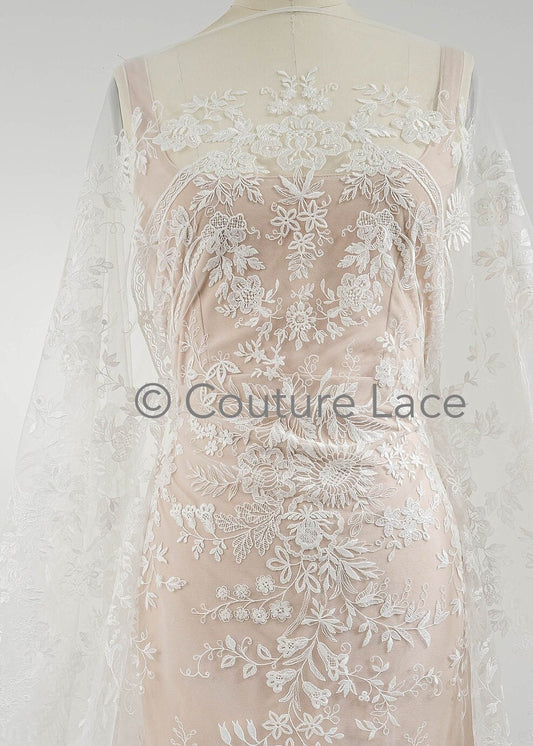Flores novia encaje color marfil / encaje de novia con flores / encaje floral para boda / encaje couture // L23-574