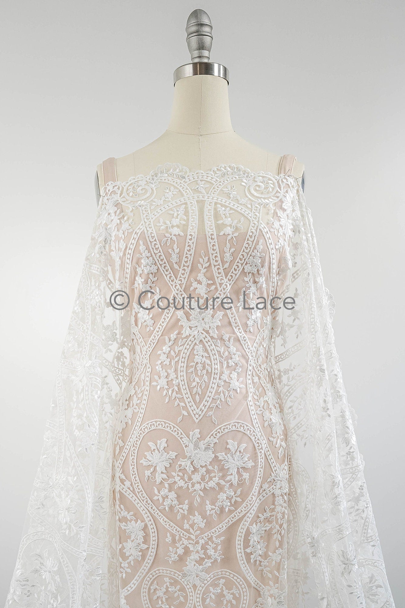 Blumen Braut Spitze Off-White/ Brautspitze mit Blumen/ Blumen Hochzeit Spitze/ Couture Spitze// L23-575
